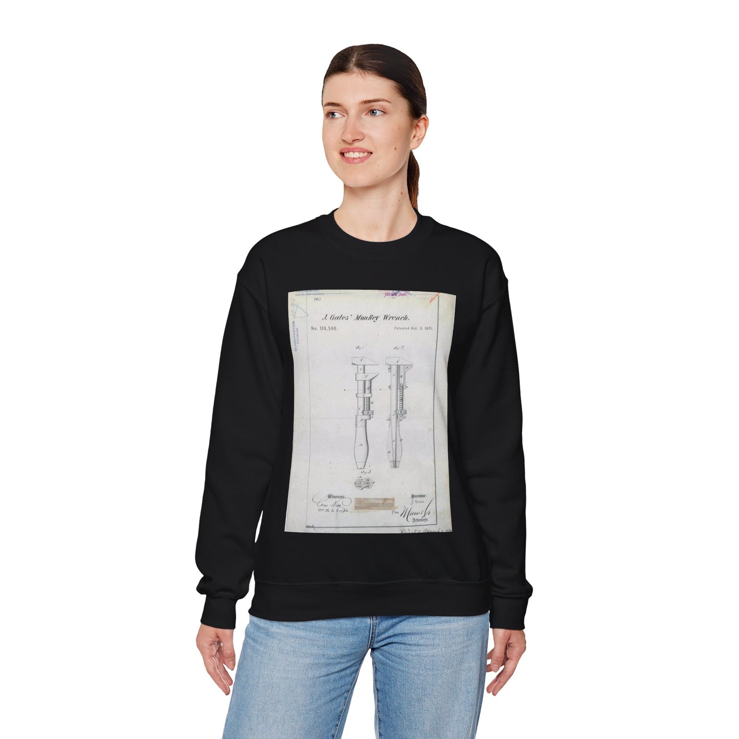 Patent Drawing of Engine - for J. Gates' Monkey Wrench Public domain image Black Heavy Blend Adult Crew Neck SweatShirt