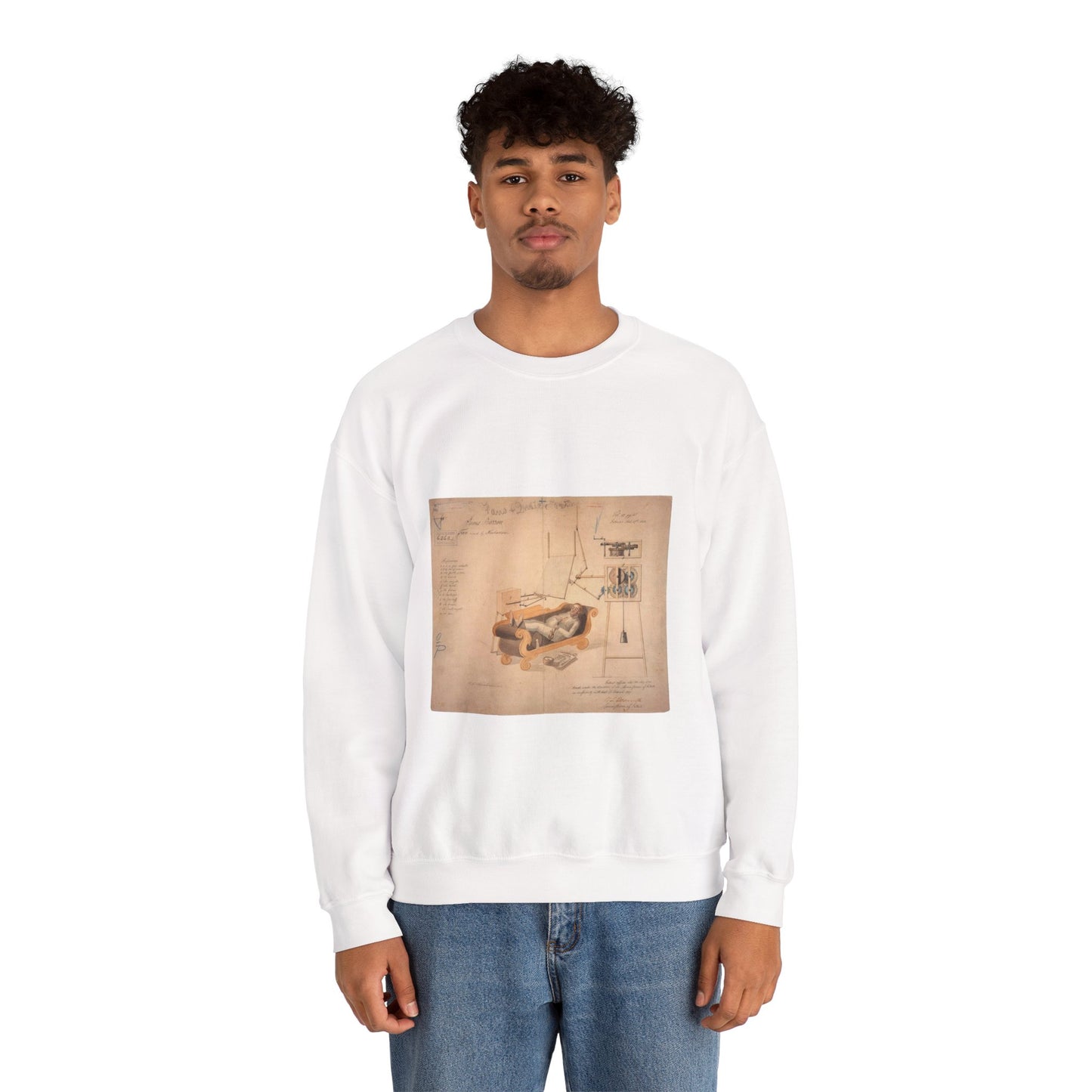Patent drawing - Drawing of Fan Moved by Mechanism Public domain image White Heavy Blend Adult Crew Neck SweatShirt