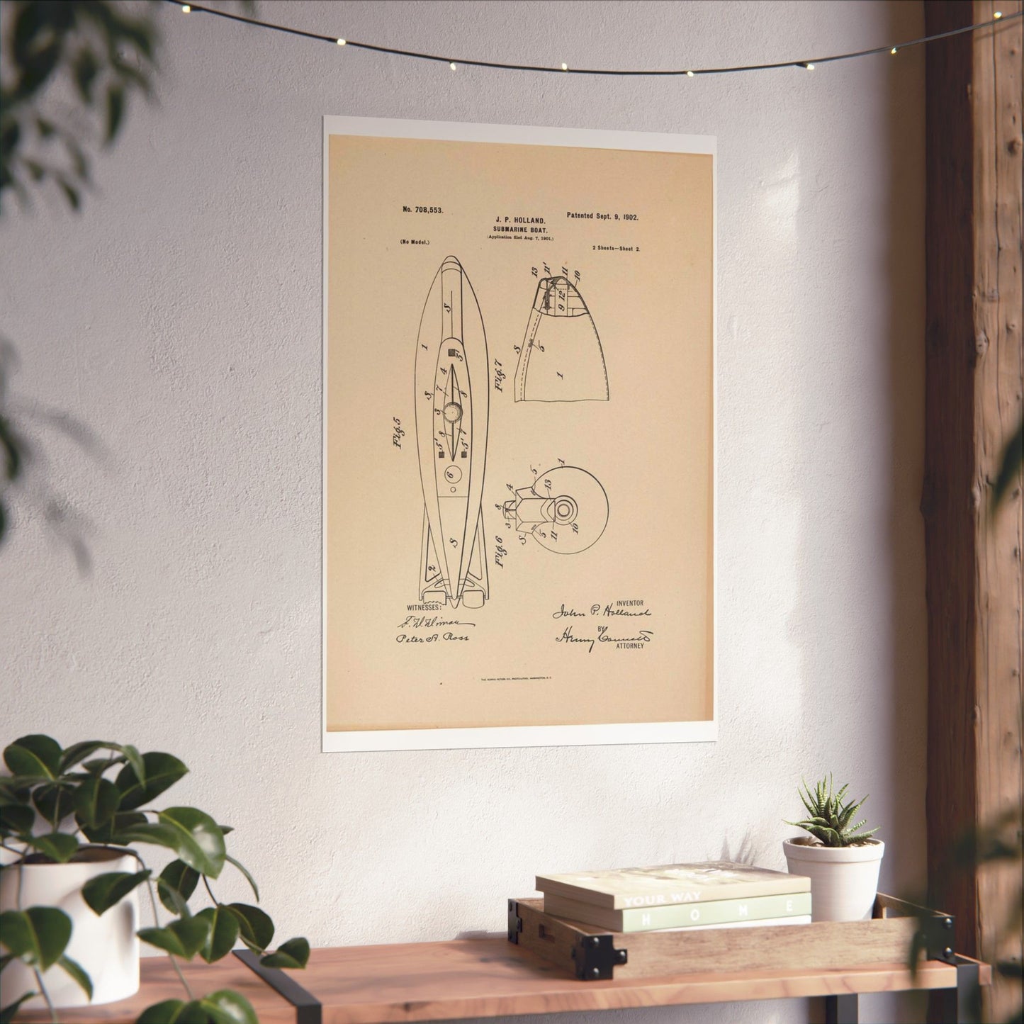 Patent drawing - Drawing for a Submarine Boat Public domain image High Quality Matte Wall Art Poster for Home, Office, Classroom