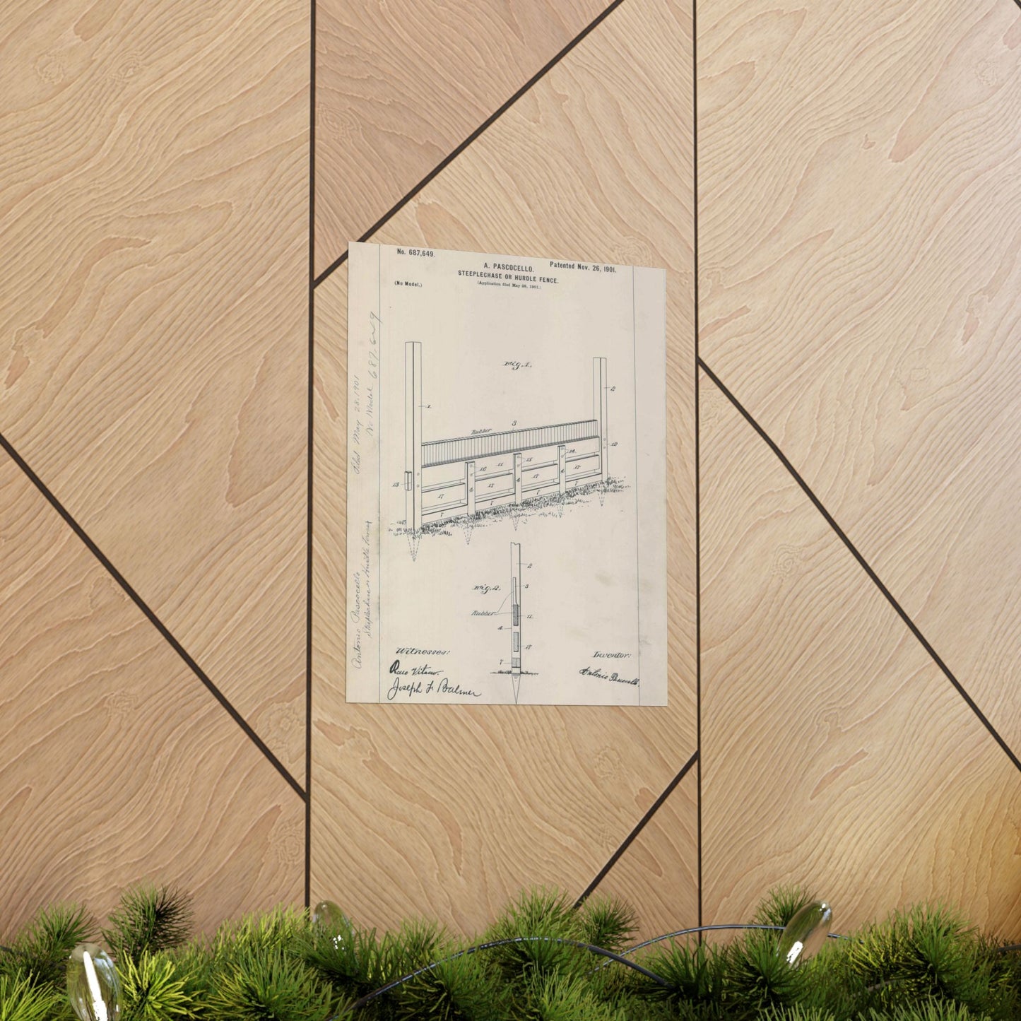 Patent Drawing of Engine - for A. Pascocello' Steeplechase or Hurdle Fence Public domain image High Quality Matte Wall Art Poster for Home, Office, Classroom
