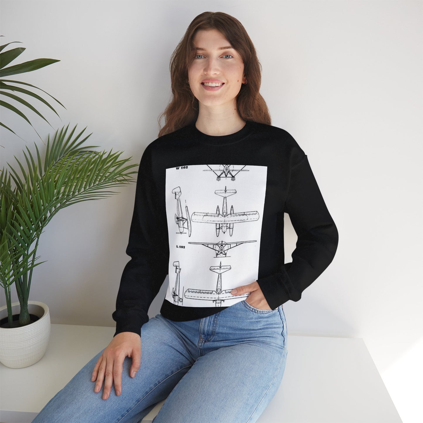 Patent drawing - Albatros L,W 102 3-view L'Aerophile November 1932 Public domain image Black Heavy Blend Adult Crew Neck SweatShirt