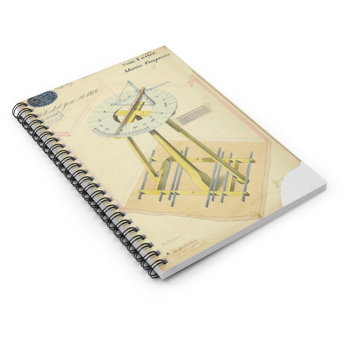 Patent drawing - Drawing of Marine Compasses Public domain image Spiral Bound Ruled Notebook with Printed Cover
