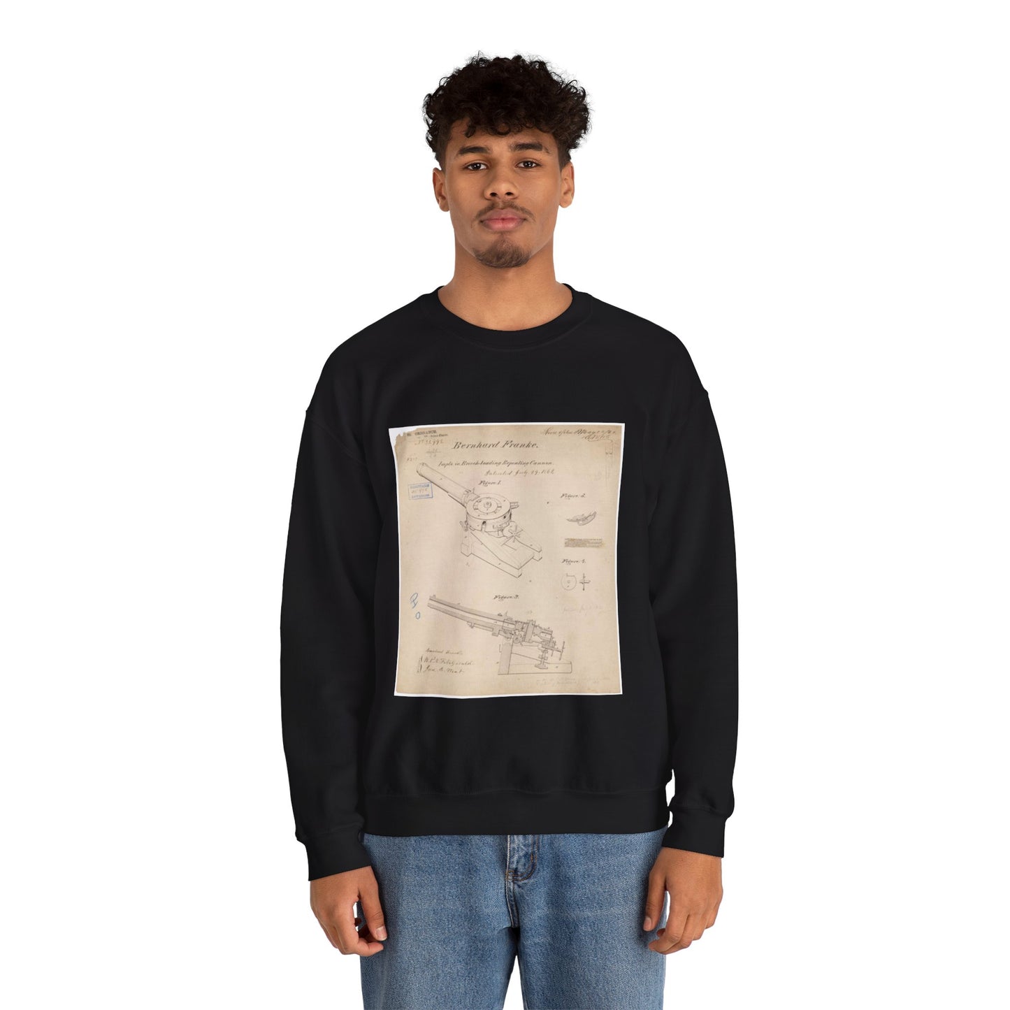 Patent drawing - Drawing of Improvements in Breech-Loading Repeating Cannon Public domain image Black Heavy Blend Adult Crew Neck SweatShirt