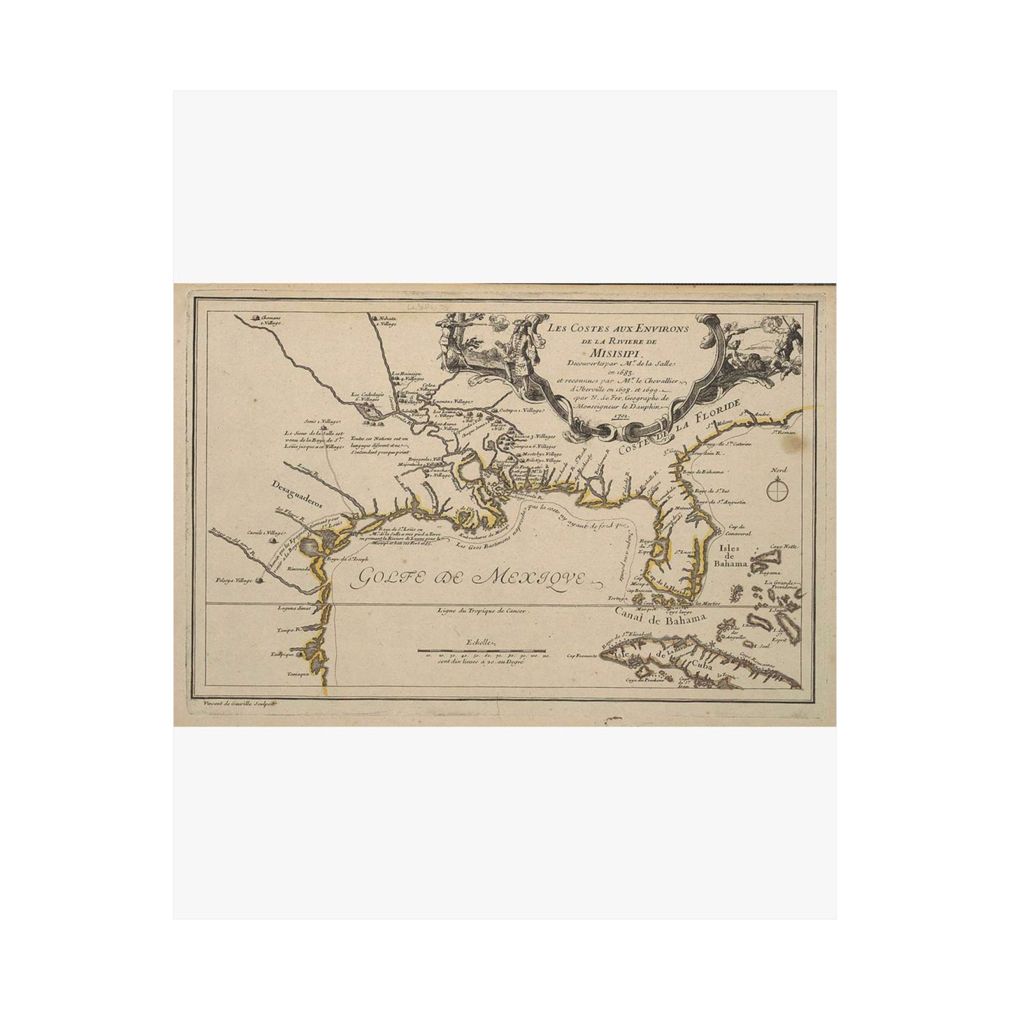 De Fer Les costes aux environs de la riviere de Misisipi 1701 UTA High Quality Matte Wall Art Poster for Home, Office, Classroom
