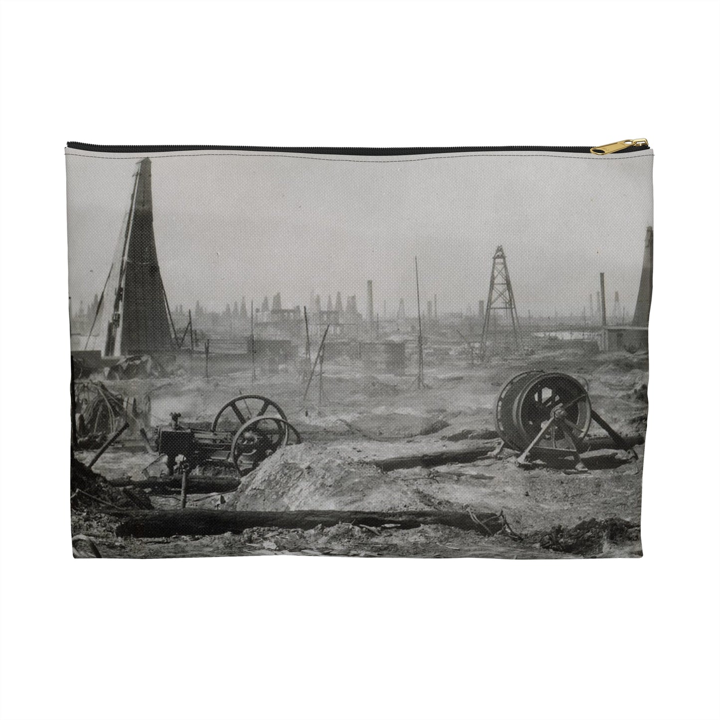 Baku. Oil production. - Drawing. Public domain image. Large Organizer Pouch with Black Zipper