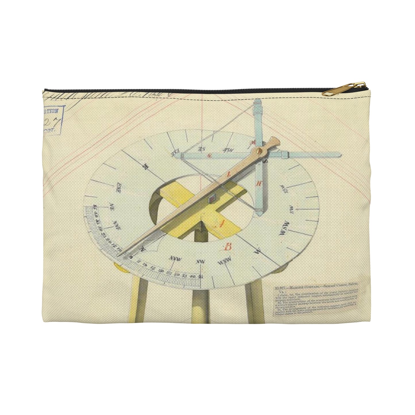 Patent drawing - Drawing of Marine Compasses Public domain image Large Organizer Pouch with Black Zipper