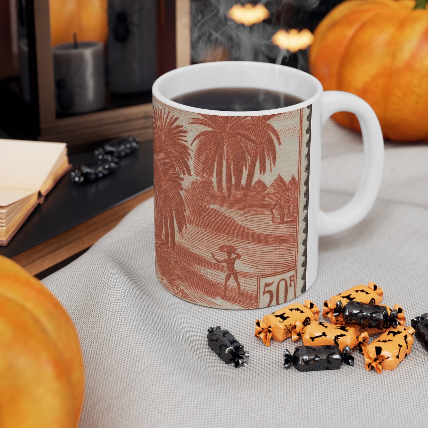 Frimärke ur Gösta Bodmans filatelistiska motivsamling, påbörjad 1950.Frimärke från Franska Ekvatorialafrika, 1947. Motiv av skördearbete. Beautiful Novelty Ceramic Coffee Mug 11oz