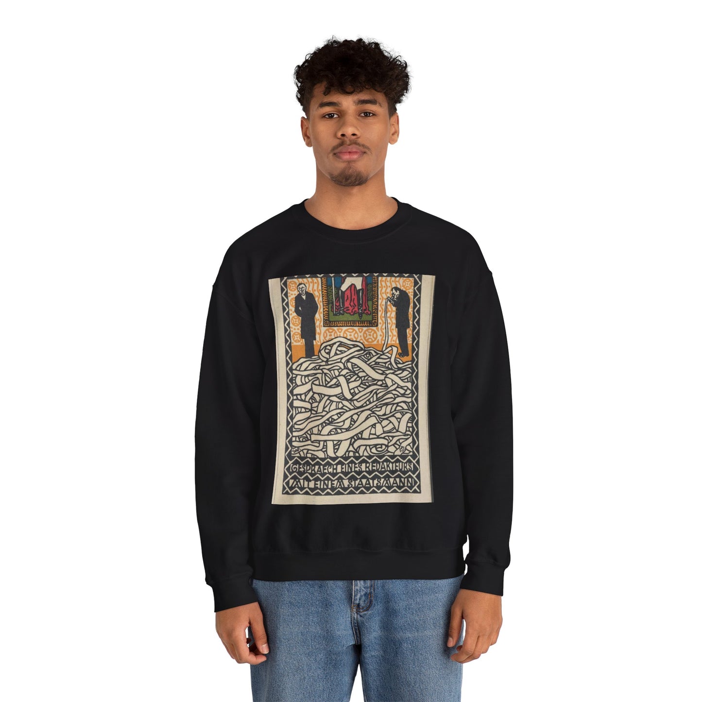 Gespräch eines Redakheurs mit einem Staatsmann Editor's Conservation with a Statesman) Black Heavy Blend Adult Crew Neck SweatShirt