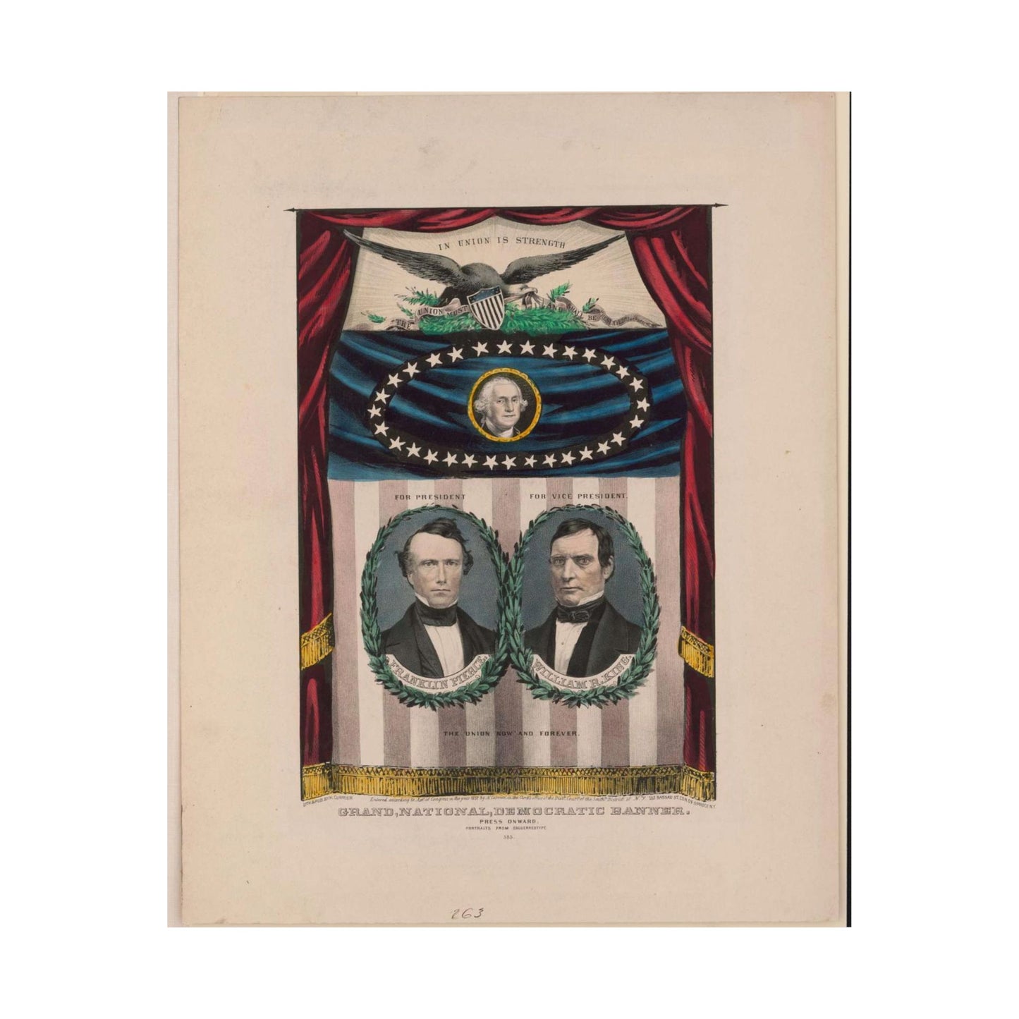 Grand, national, democratic banner - press onward - portraits from daguerreotype / lith. & pub. by N. Currier. High Quality Matte Wall Art Poster for Home, Office, Classroom