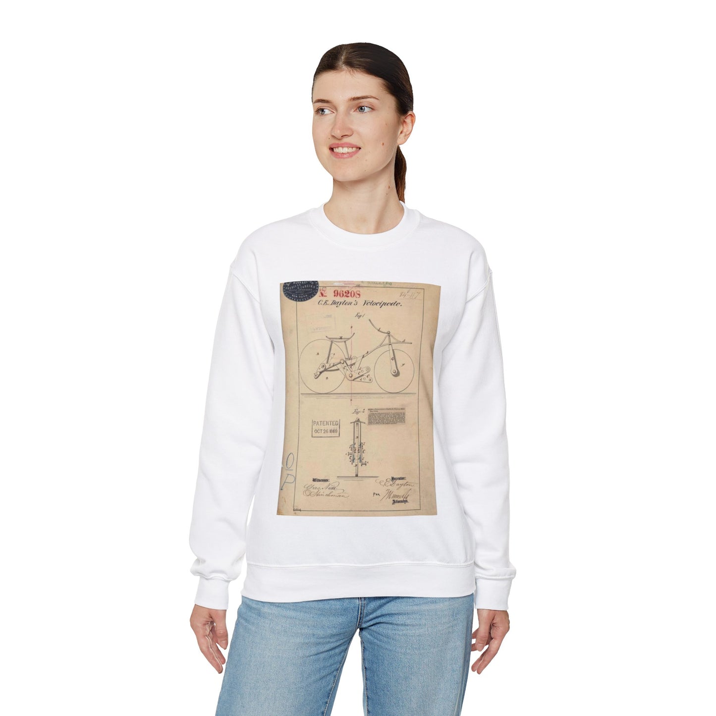 Patent drawing - Drawing of Velocipede Public domain image White Heavy Blend Adult Crew Neck SweatShirt