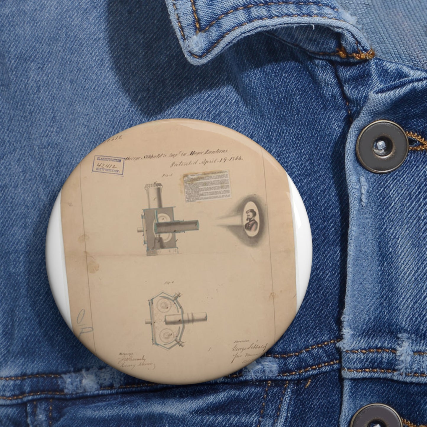 Patent drawing - Drawing of Improvement in Magic Lanterns Public domain image Pin Buttons with Crisp Design