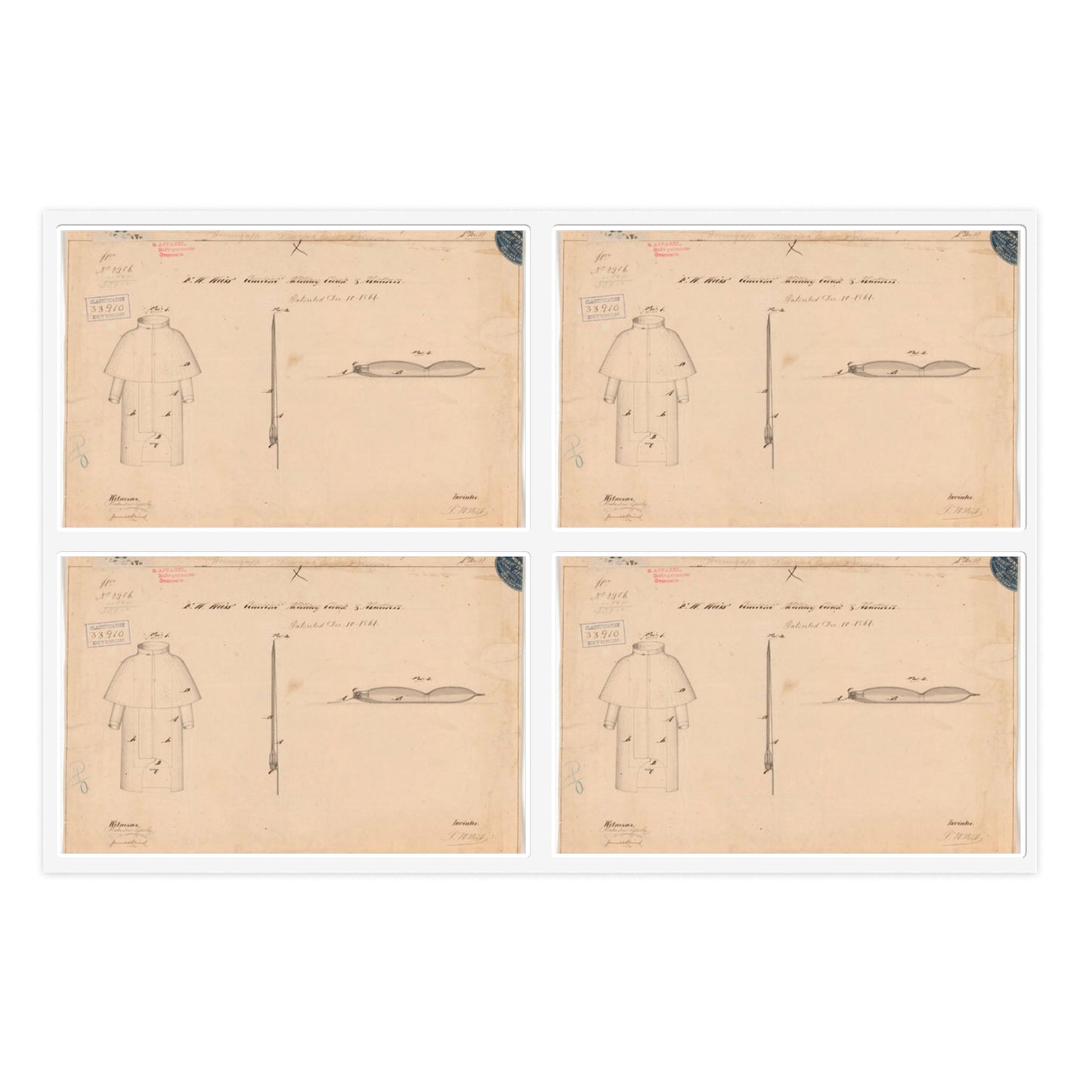 Patent drawing - Drawing of Combined Military Cloak and Mattress Public domain image Laminated UV Protective Vinyl Stickers