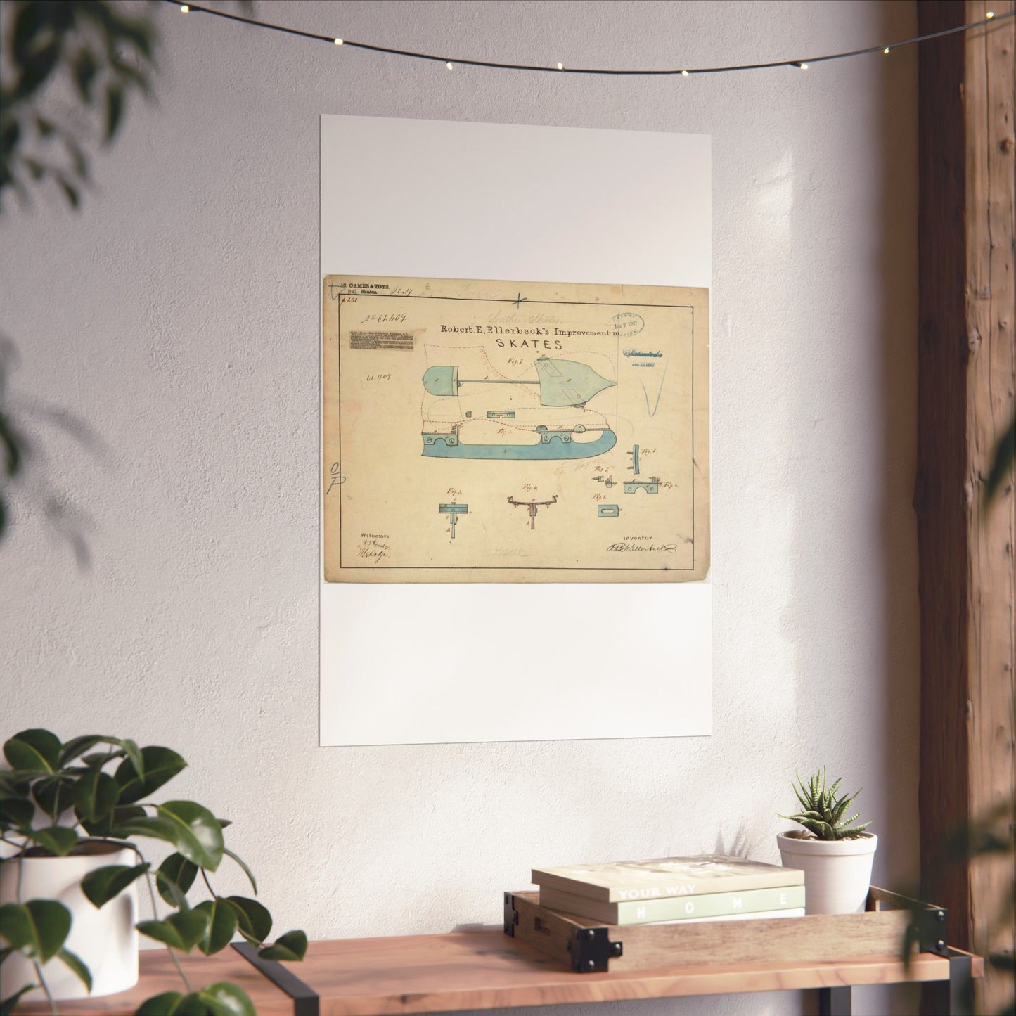 Patent drawing - Drawing of Improvement in Skates Public domain image High Quality Matte Wall Art Poster for Home, Office, Classroom
