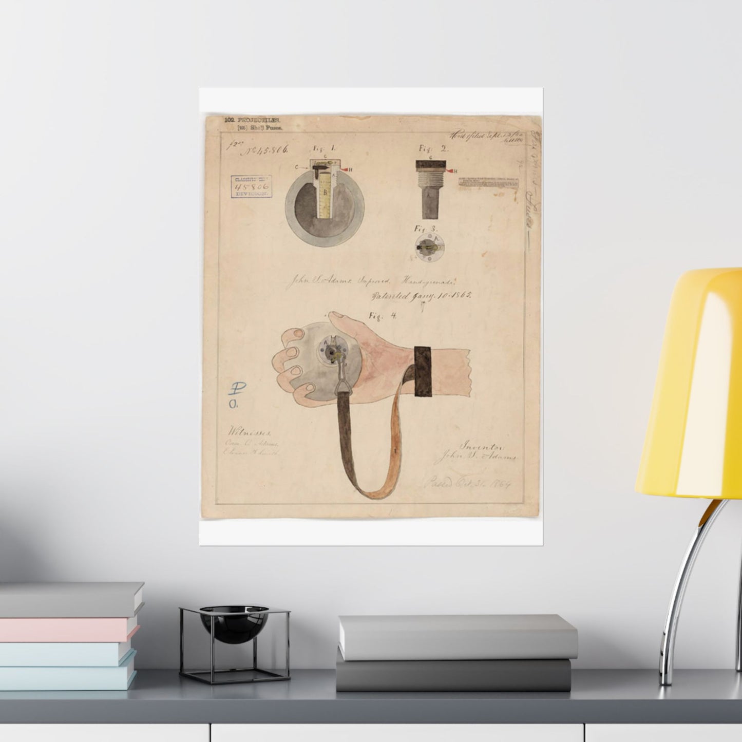 Patent drawing - Drawing of Improved Hand Grenade Public domain image High Quality Matte Wall Art Poster for Home, Office, Classroom