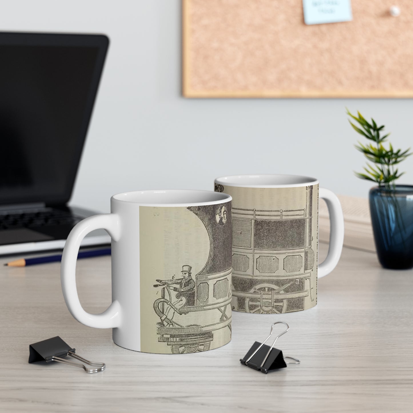 Patent Drawing of Engine - Patent steam coach, by the late Mr. David Gordon Public domain image Beautiful Novelty Ceramic Coffee Mug 11oz