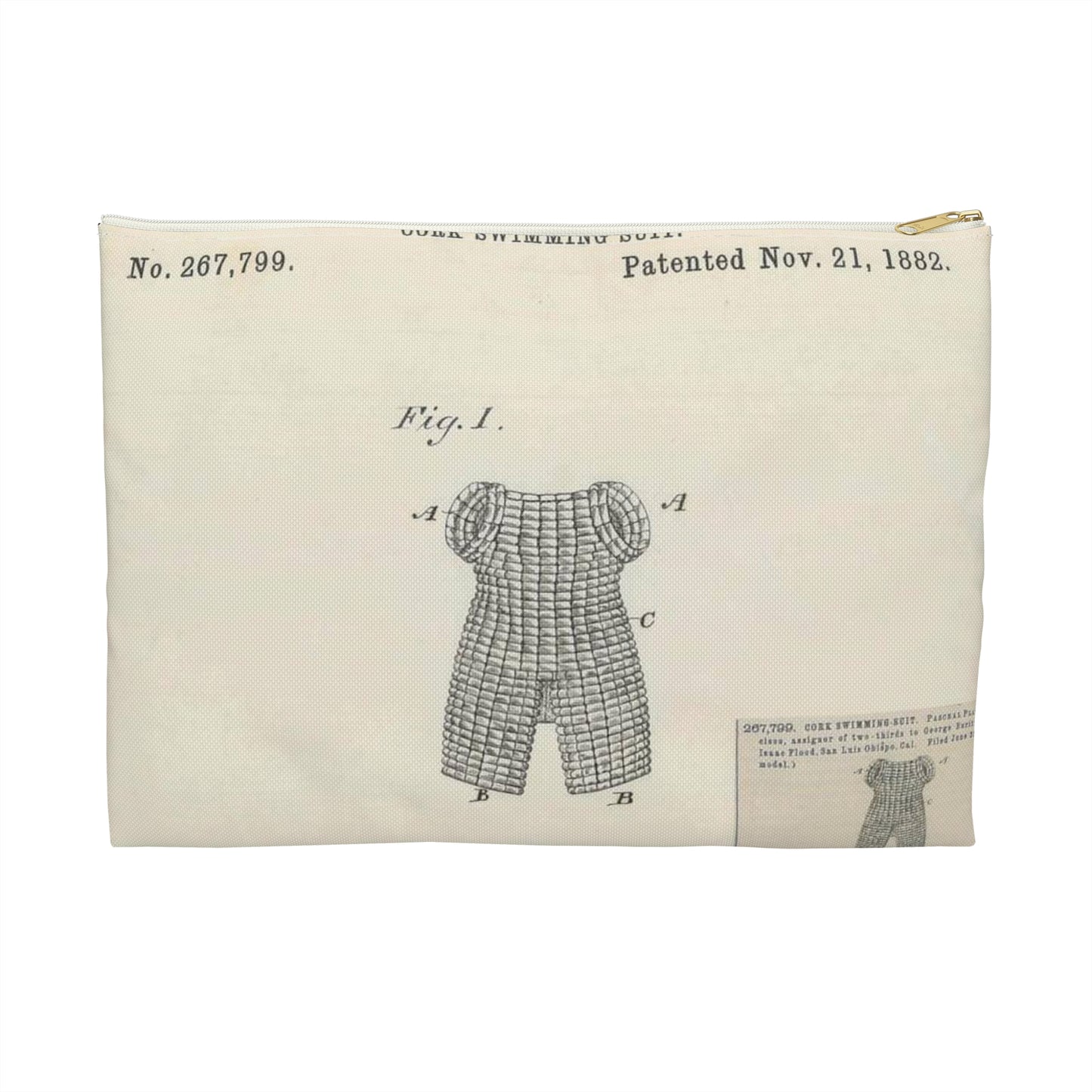 Patent drawing - for P. Plant's Cork Swimming Suit Public domain image Large Organizer Pouch with Black Zipper