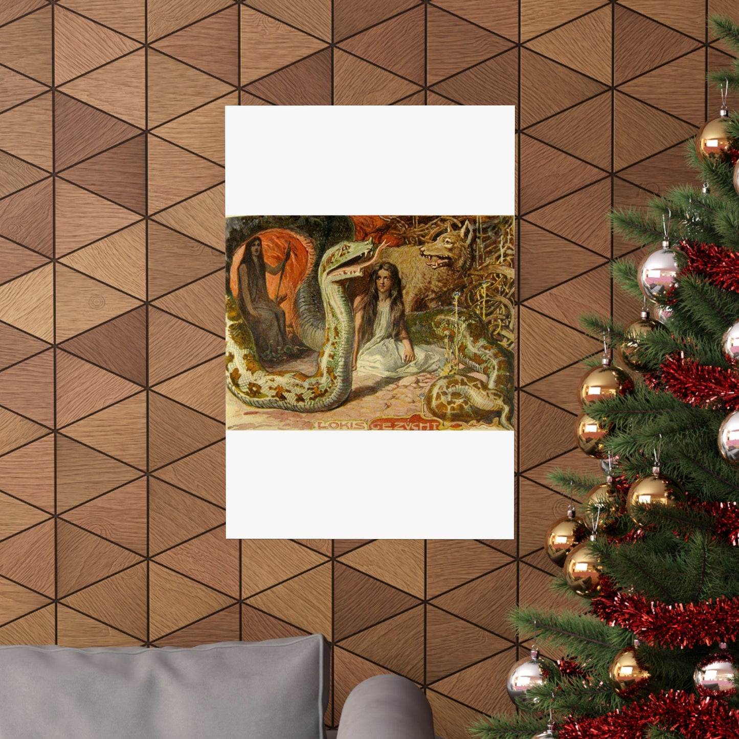 Lokis Gezücht - A painting of a woman sitting in front of a snake High Quality Matte Wall Art Poster for Home, Office, Classroom