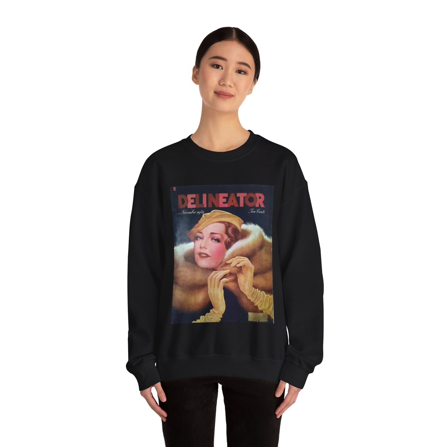 Delineator 1934-11 - Art Deco public domain image Black Heavy Blend Adult Crew Neck SweatShirt