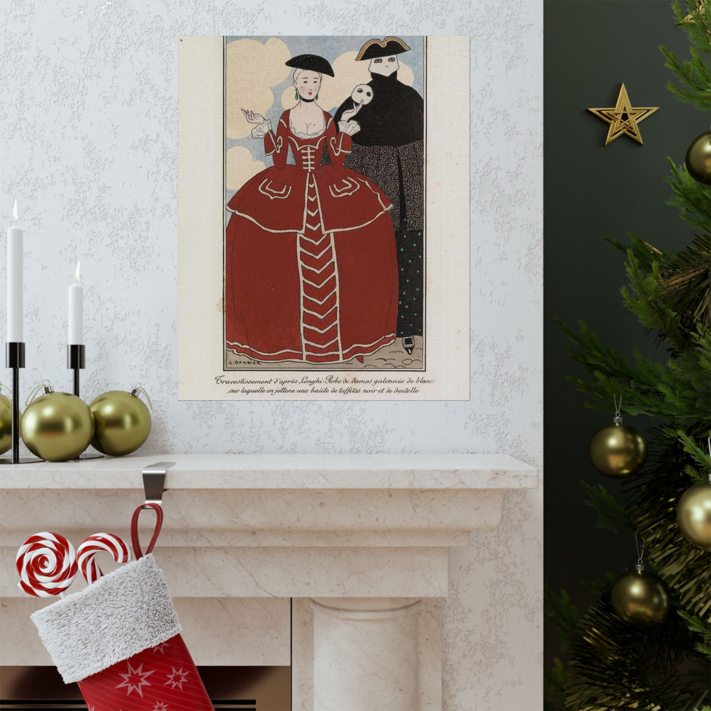 Fancy dress (Travestissement d'aprés Longhi - Robe de damas galonnée de blanc sur laquelle on jettera une baiite de taffetas noir et de dentelle) (CBL WEp 0847) High Quality Matte Wall Art Poster for Home, Office, Classroom