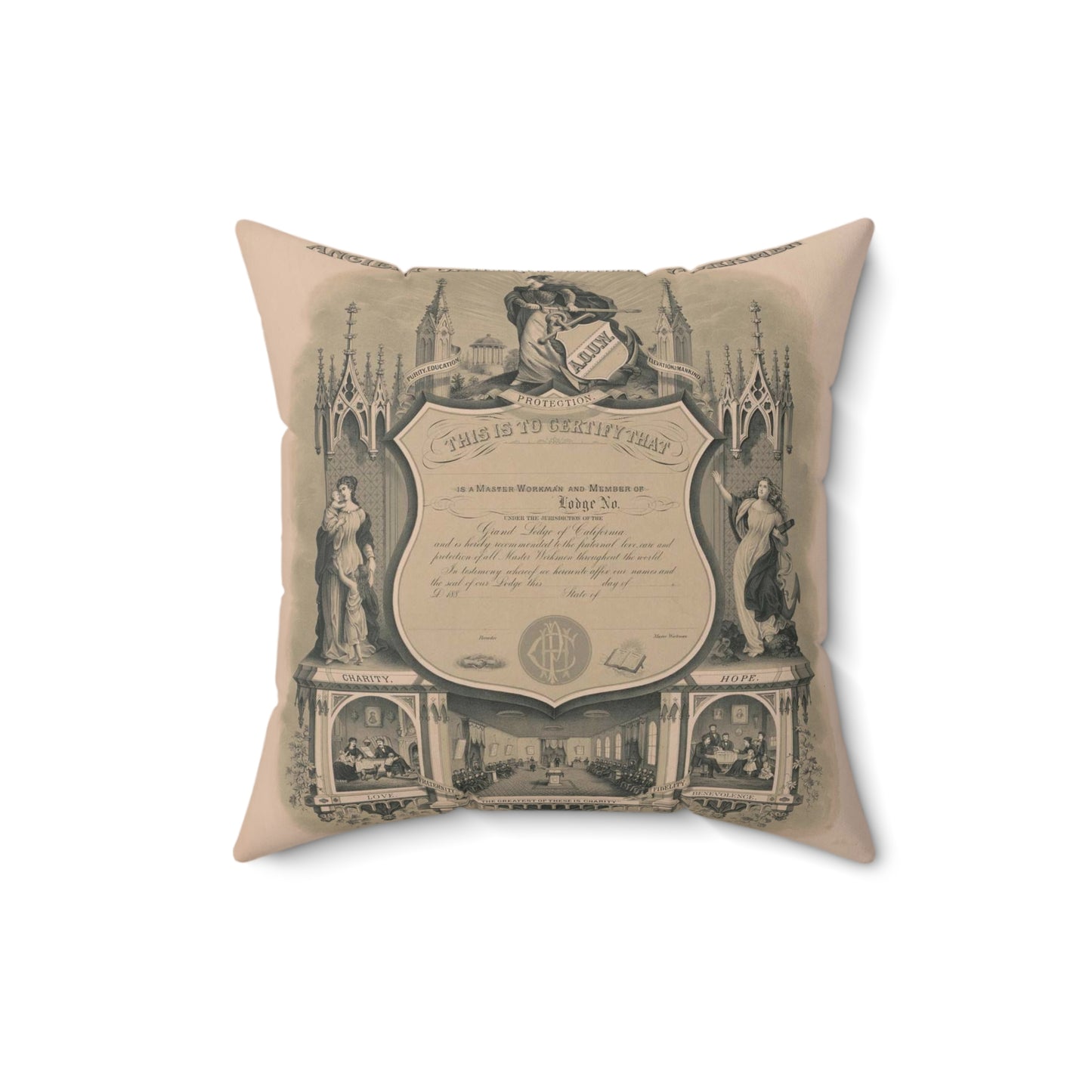 Ancient order of United Workmen, purity, education, elevation of mankind Decorative Accent Square Pillow