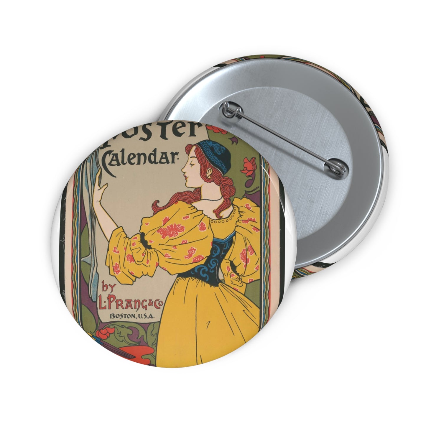 Louis Rhead - Poster calendar by L. Prang & Co. (2015646912) Pin Buttons with Crisp Design