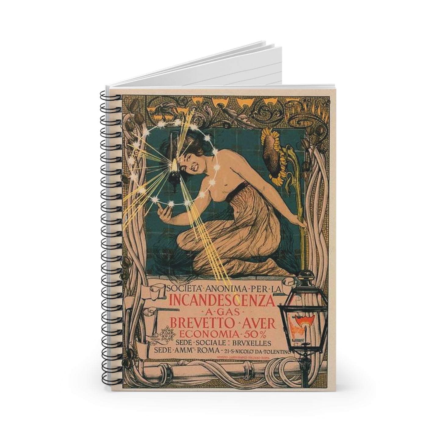 Affiche italienne pour l' "Incandescence par le Gaz, Système Auer" Spiral Bound Ruled Notebook with Printed Cover