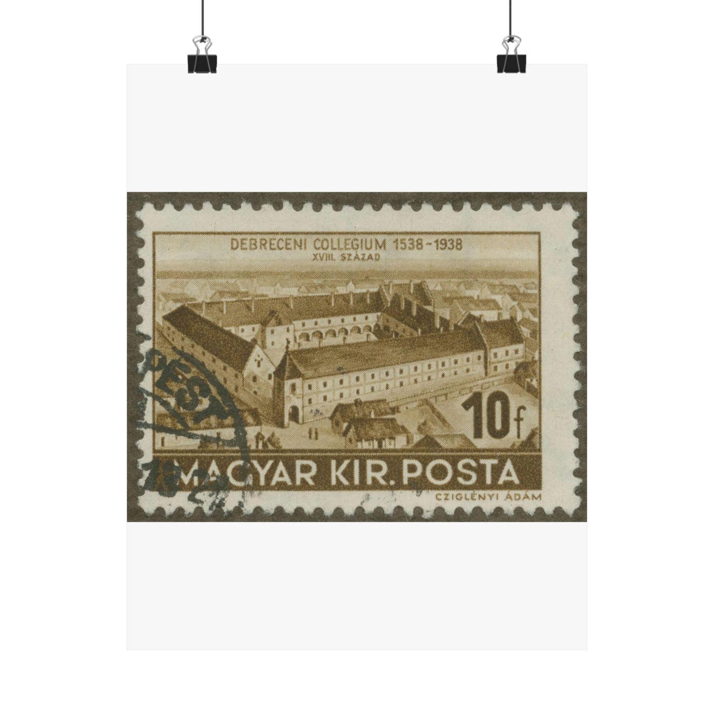Frimärke ur Gösta Bodmans filatelistiska motivsamling, påbörjad 1950.Frimärke från Ungern, 1938. Motiv av Ungerns Universitet i Debreczen på 1700-talet. "400-årsminne: 1538-1938". High Quality Matte Wall Art Poster for Home, Office, Classroom