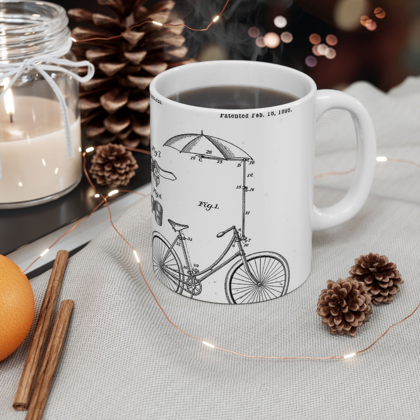 Patent drawing - Patent Application for Parasol Attachment (to a Bicycle) Public domain image Beautiful Novelty Ceramic Coffee Mug 11oz