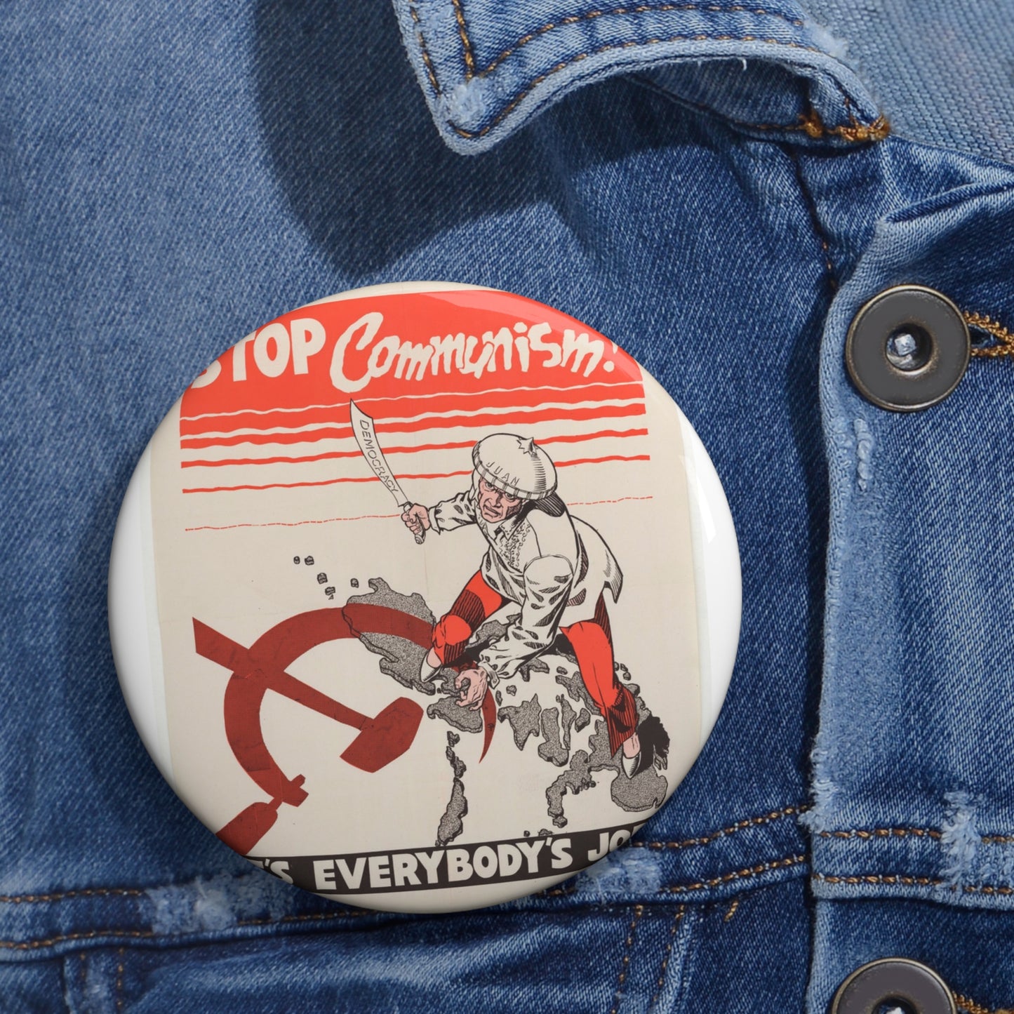 Stop Communism, Cold War American Propaganda poster Pin Buttons with Crisp Design
