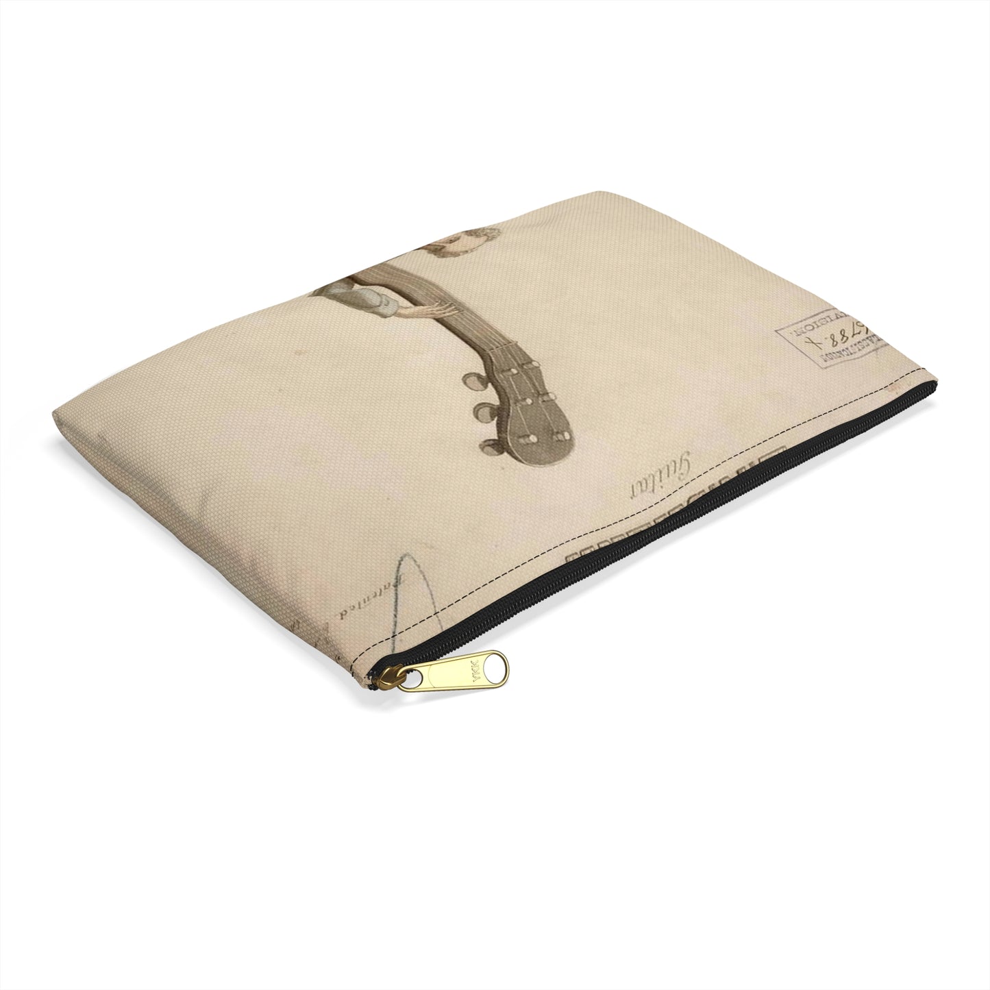 Patent drawing - Drawing of a Harp Guitar Public domain image Large Organizer Pouch with Black Zipper