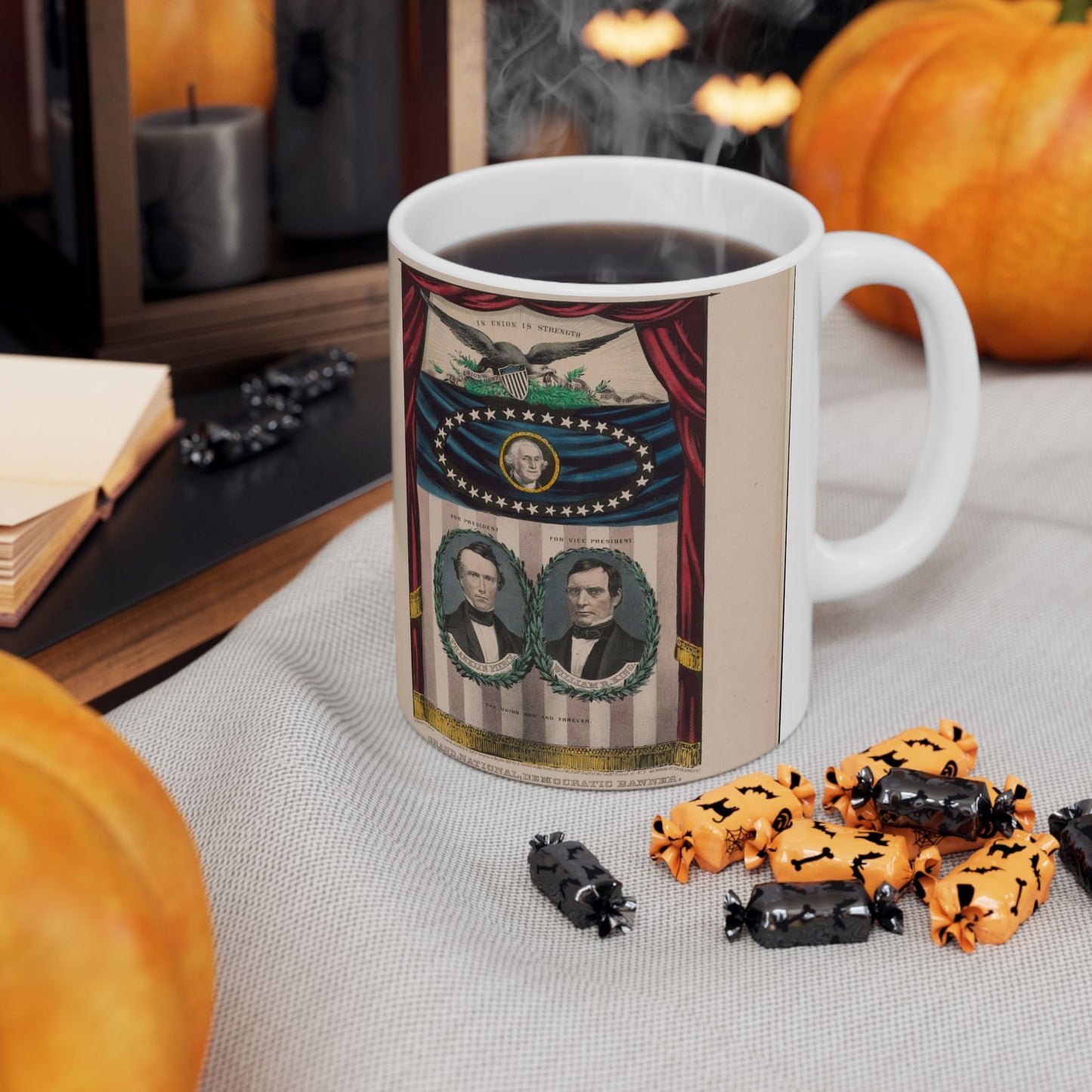 Grand, national, democratic banner - press onward - portraits from daguerreotype / lith. & pub. by N. Currier. Beautiful Novelty Ceramic Coffee Mug 11oz