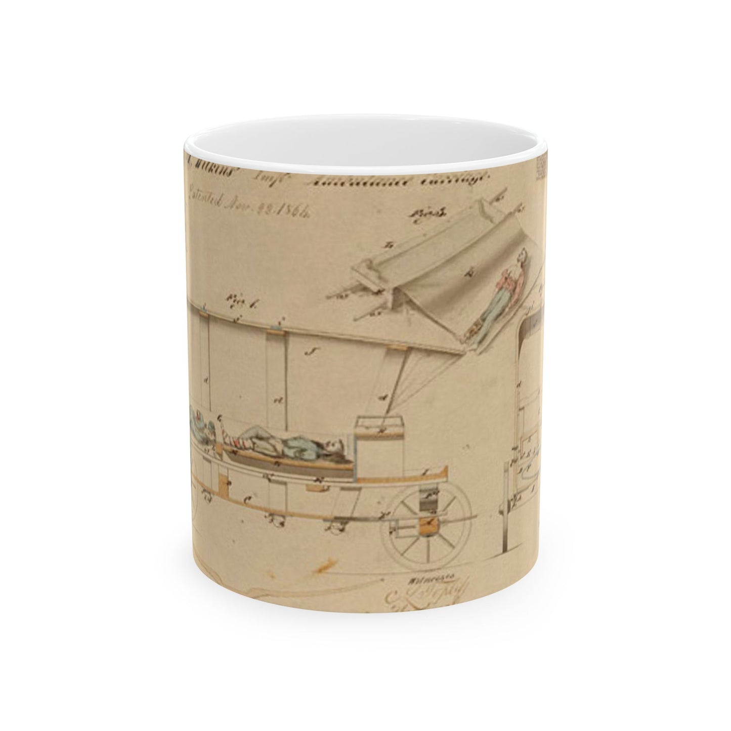 Patent drawing - Drawing of Improved Ambulance Carriage Public domain image Beautiful Novelty Ceramic Coffee Mug 11oz
