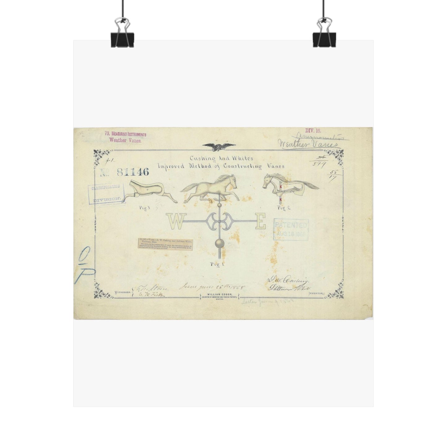 Patent drawing - Drawing of an Improved Method of Constructing Vanes Public domain image High Quality Matte Wall Art Poster for Home, Office, Classroom