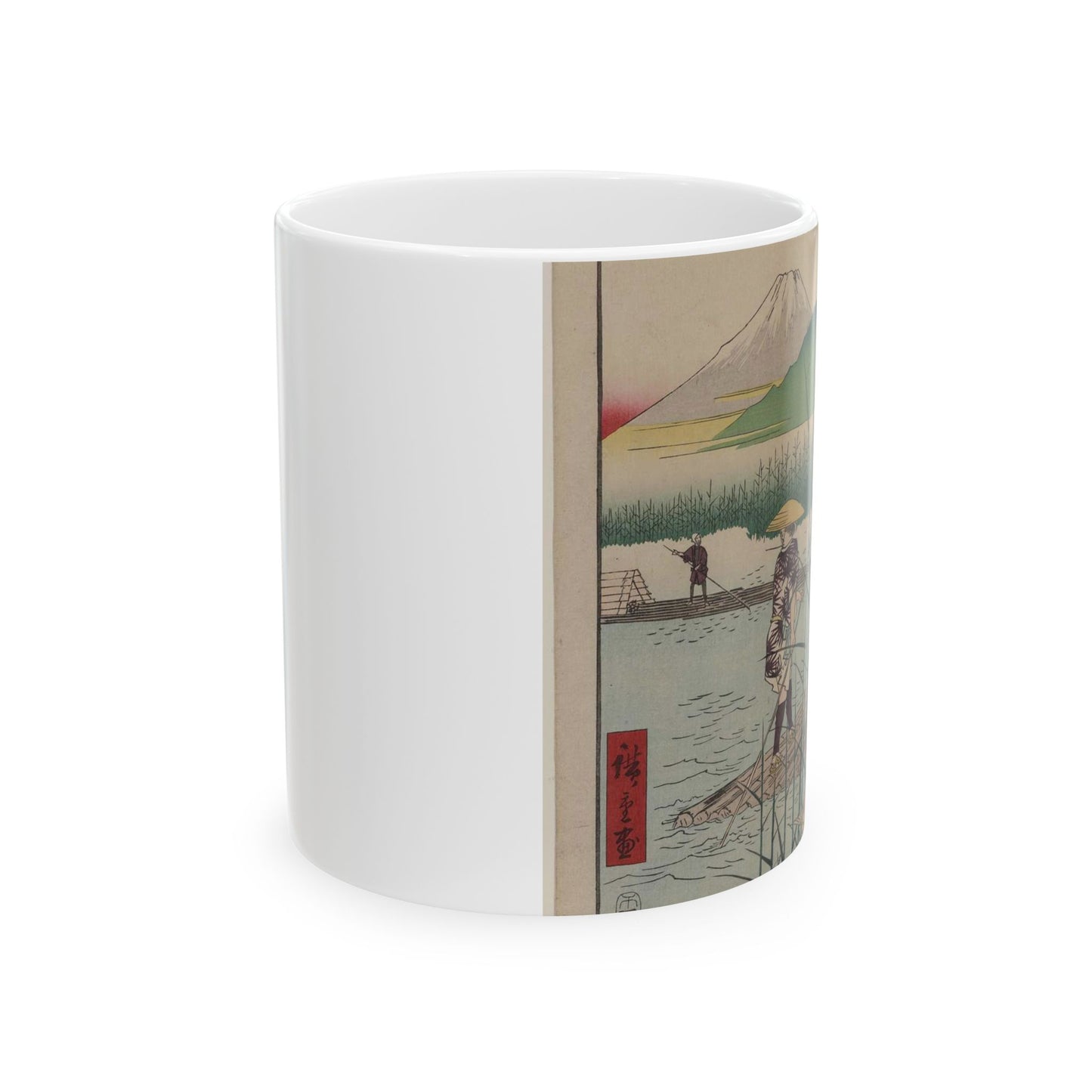 18 - The Sagami River - A painting of a man standing on a boat in a body of water Beautiful Novelty Ceramic Coffee Mug 11oz
