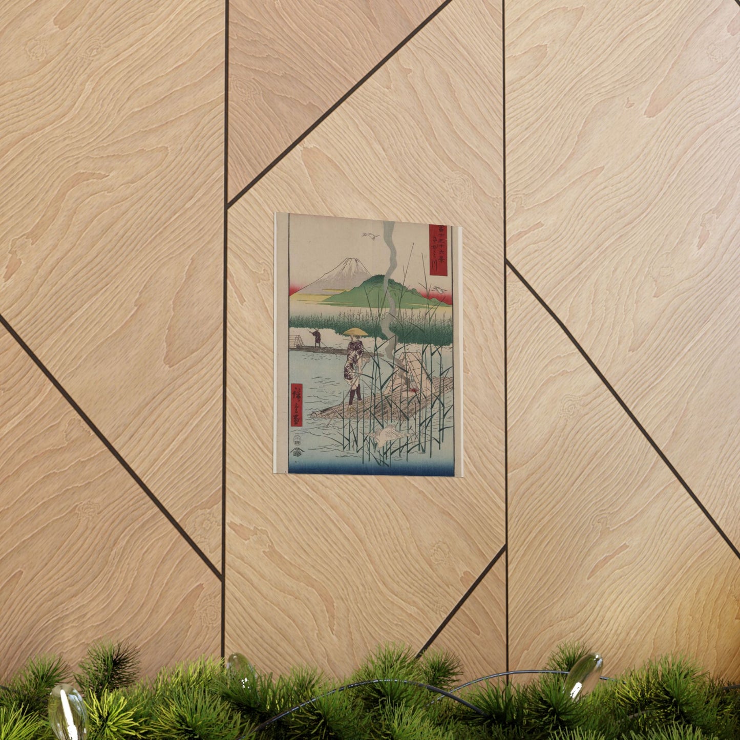 18 - The Sagami River - A painting of a man standing on a boat in a body of water High Quality Matte Wall Art Poster for Home, Office, Classroom