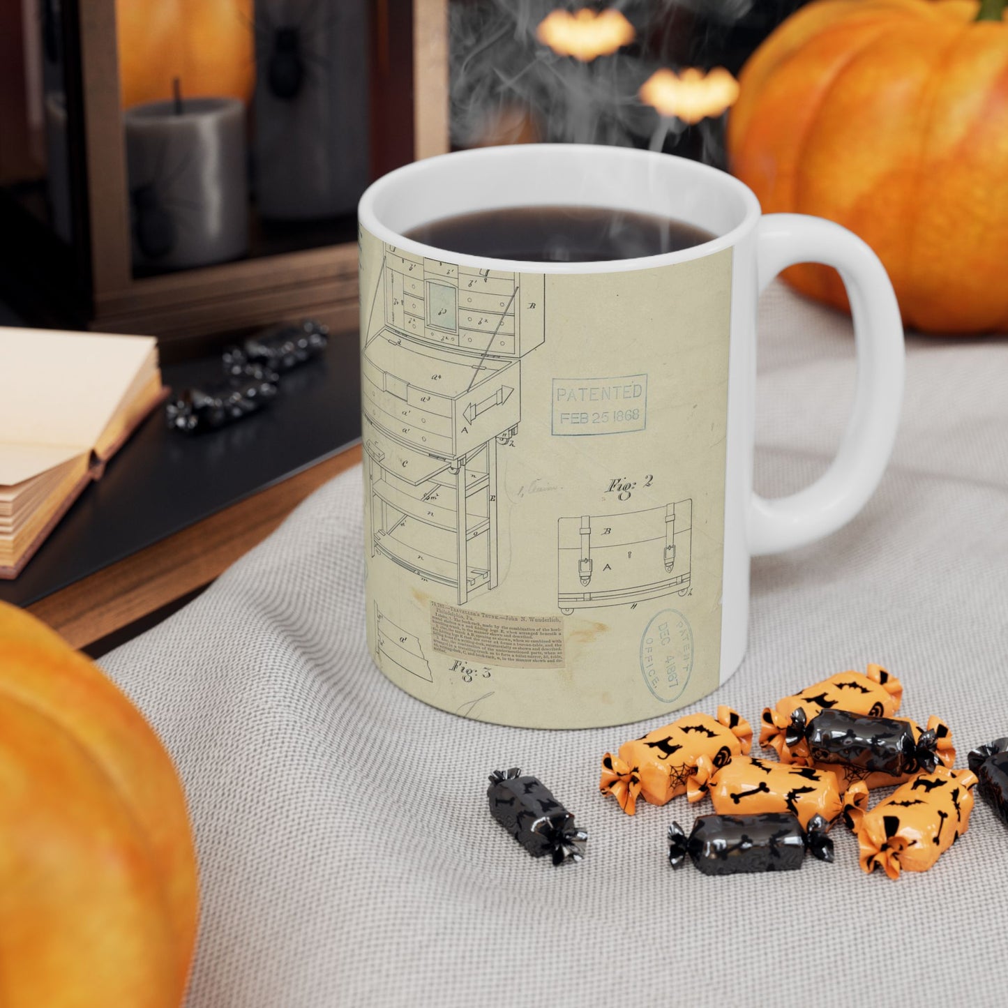 Patent Drawing of Engine - Drawing of a Travelers Trunk Public domain image Beautiful Novelty Ceramic Coffee Mug 11oz