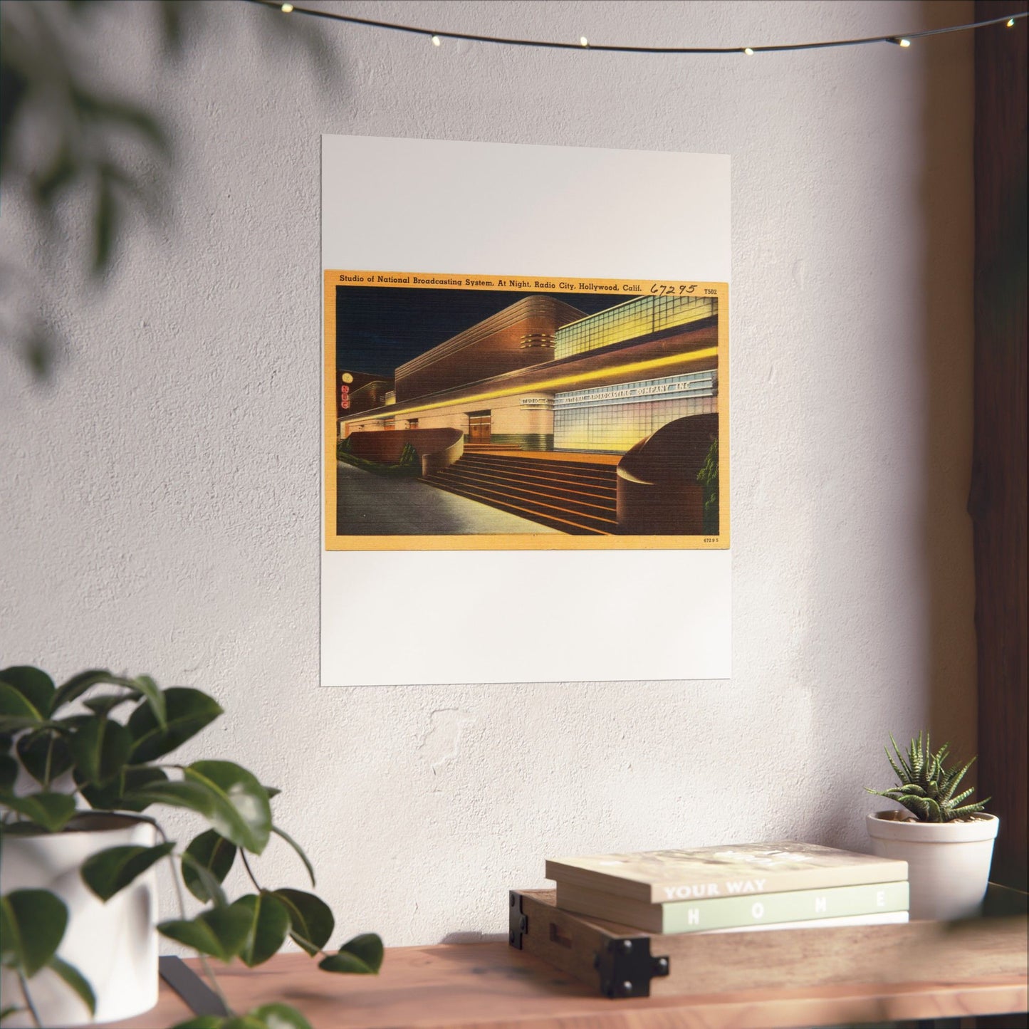 Studio of National Broadcasting System, at night, Radio City, Hollywood, Calif. High Quality Matte Wall Art Poster for Home, Office, Classroom