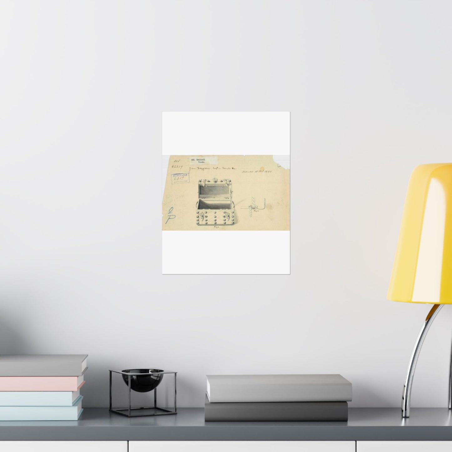 Patent drawing - Drawing of a Traveling Trunk Public domain image High Quality Matte Wall Art Poster for Home, Office, Classroom