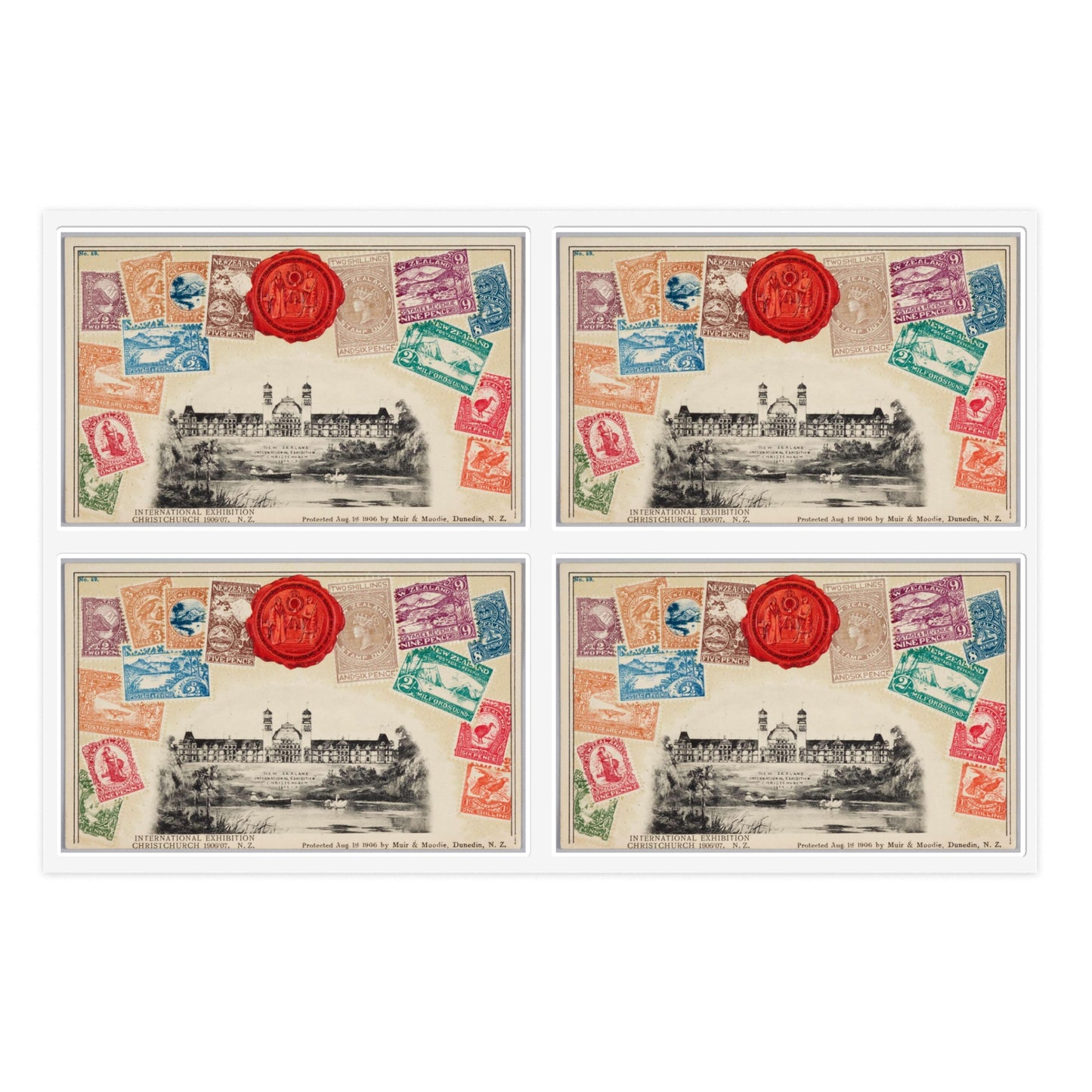 Postcard - postal stamp - Muir & Moodie, New Zealand Laminated UV Protective Vinyl Stickers
