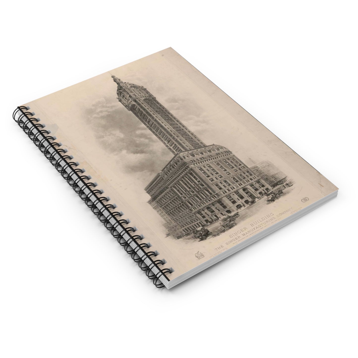 Singer Building, The Singer Manufacturing Company, no. 149 Broadway, cor. Liberty Street, New York City, New York, U.S.A., highest building in the world Spiral Bound Ruled Notebook with Printed Cover
