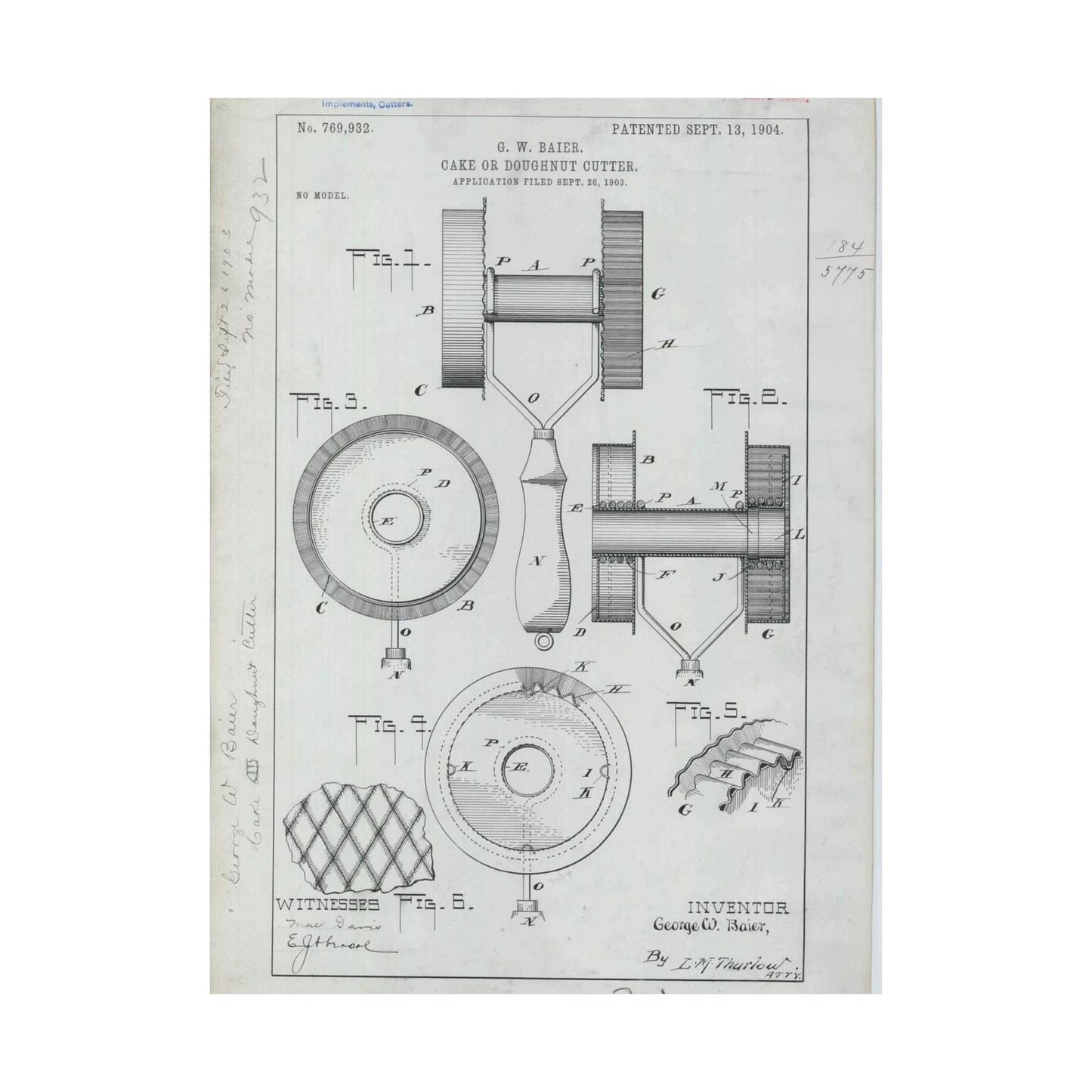 Patent Drawing of Engine - for G. W. Baier's Cake or Doughnut Cutter Public domain image High Quality Matte Wall Art Poster for Home, Office, Classroom