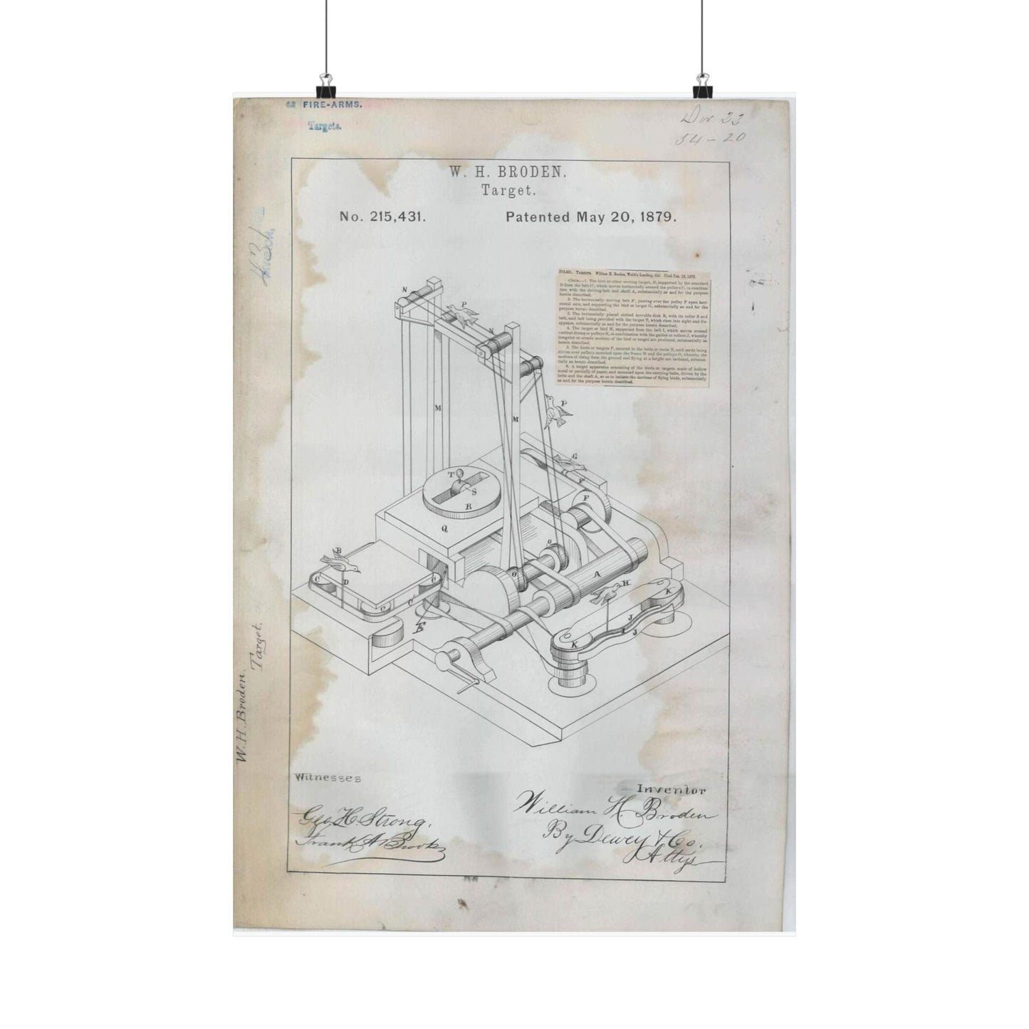 Patent drawing - for W. H. Broden's Target Public domain image High Quality Matte Wall Art Poster for Home, Office, Classroom