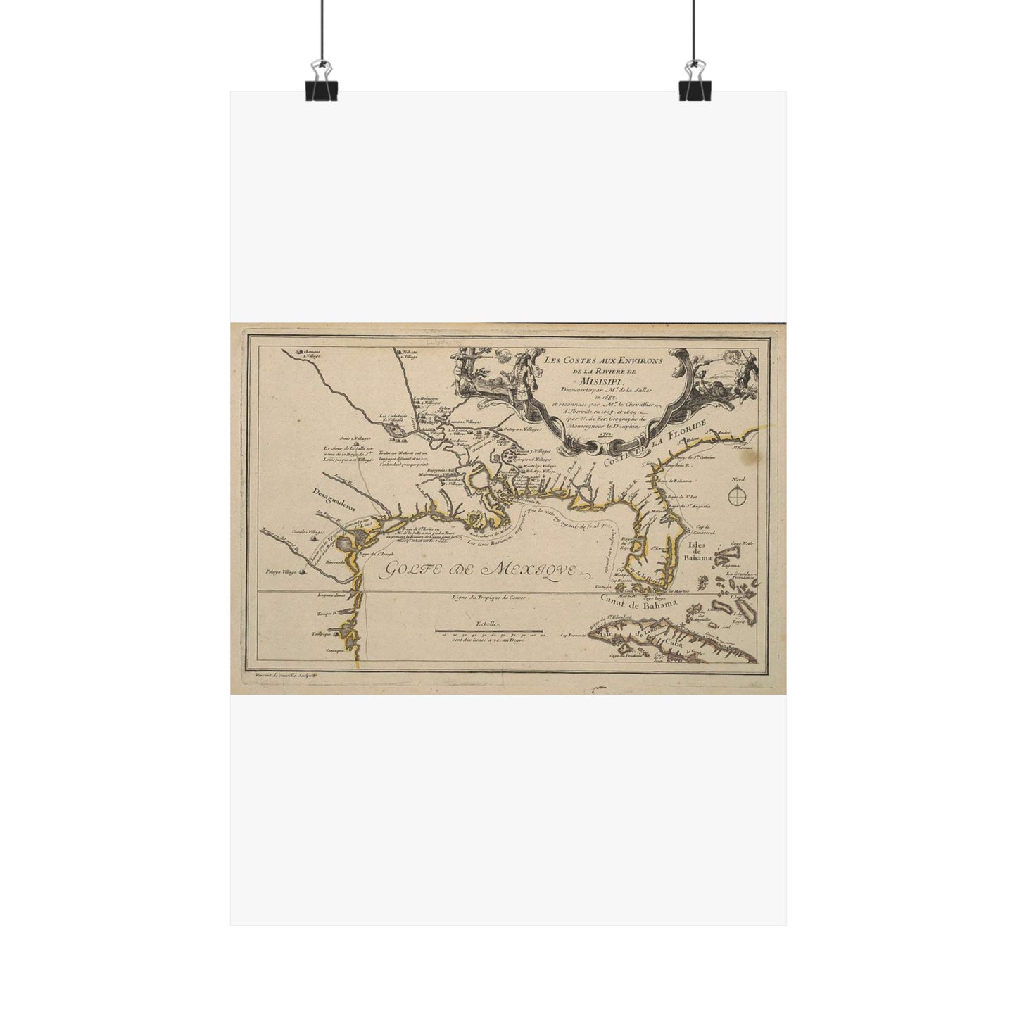 De Fer Les costes aux environs de la riviere de Misisipi 1701 UTA High Quality Matte Wall Art Poster for Home, Office, Classroom