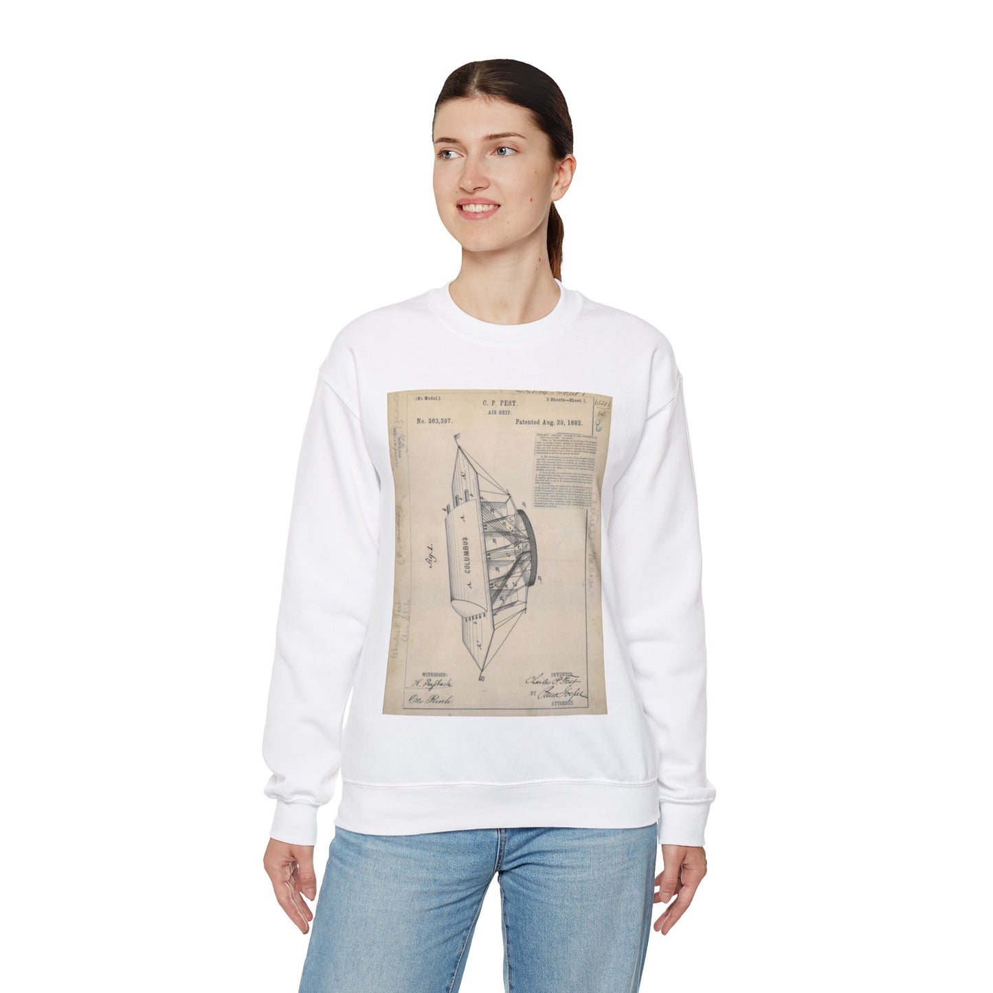 Patent drawing - for C. P. Fest's Air Ship Public domain image White Heavy Blend Adult Crew Neck SweatShirt