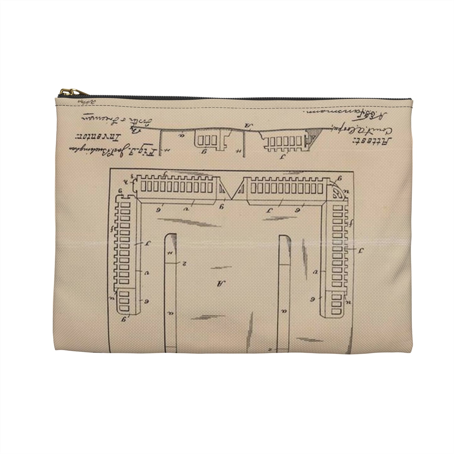 Patent Drawing of Engine - Drawing for a Collapsible Toy House Public domain image Large Organizer Pouch with Black Zipper