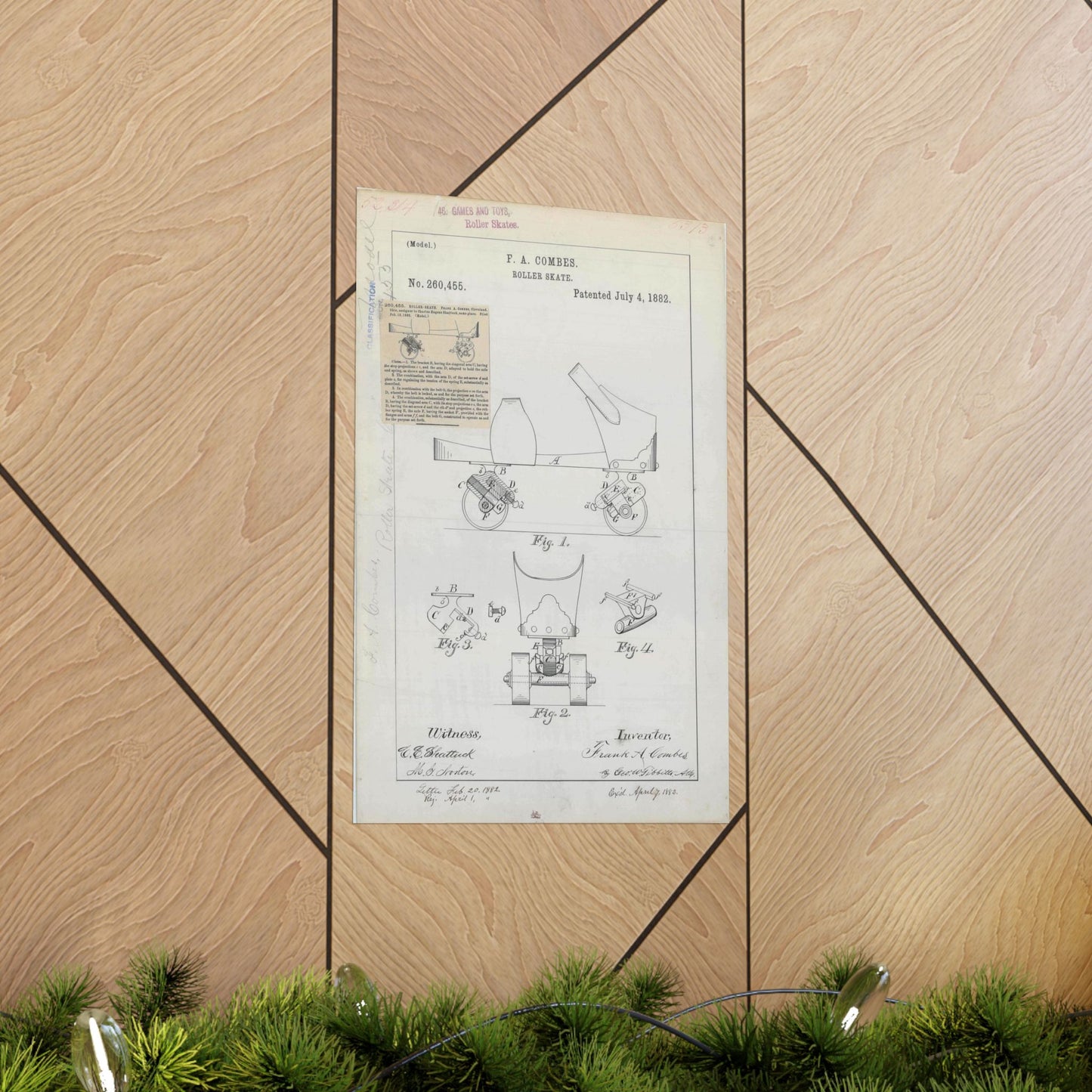 Patent drawing - for F. A. Combes' Roller Skate Public domain image High Quality Matte Wall Art Poster for Home, Office, Classroom