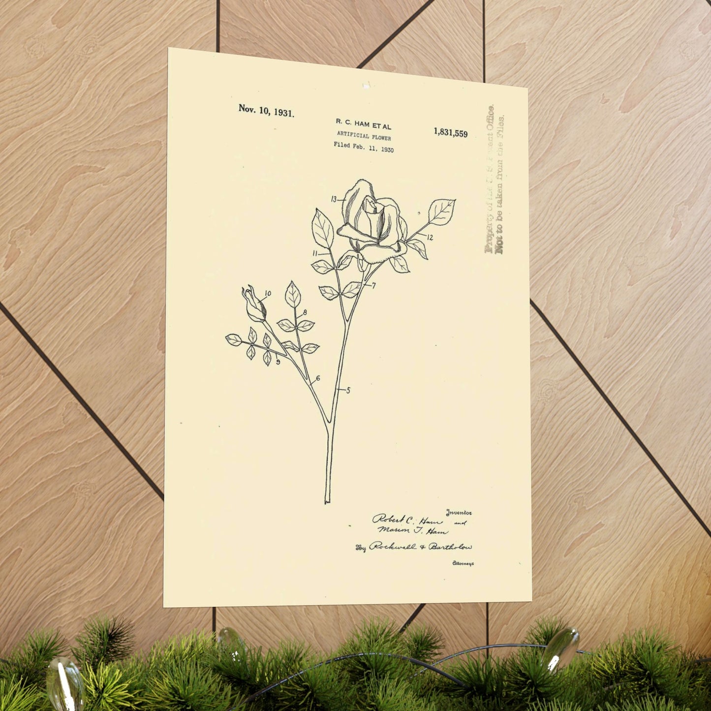 Patent Case File No. 1,831,559, Artificial Flower, Inventor(s)- Robert C. Ham and Marion T. Ham. - DPLA - 08745302078898b8870d70b04cb216a9 (page 5) High Quality Matte Wall Art Poster for Home, Office, Classroom