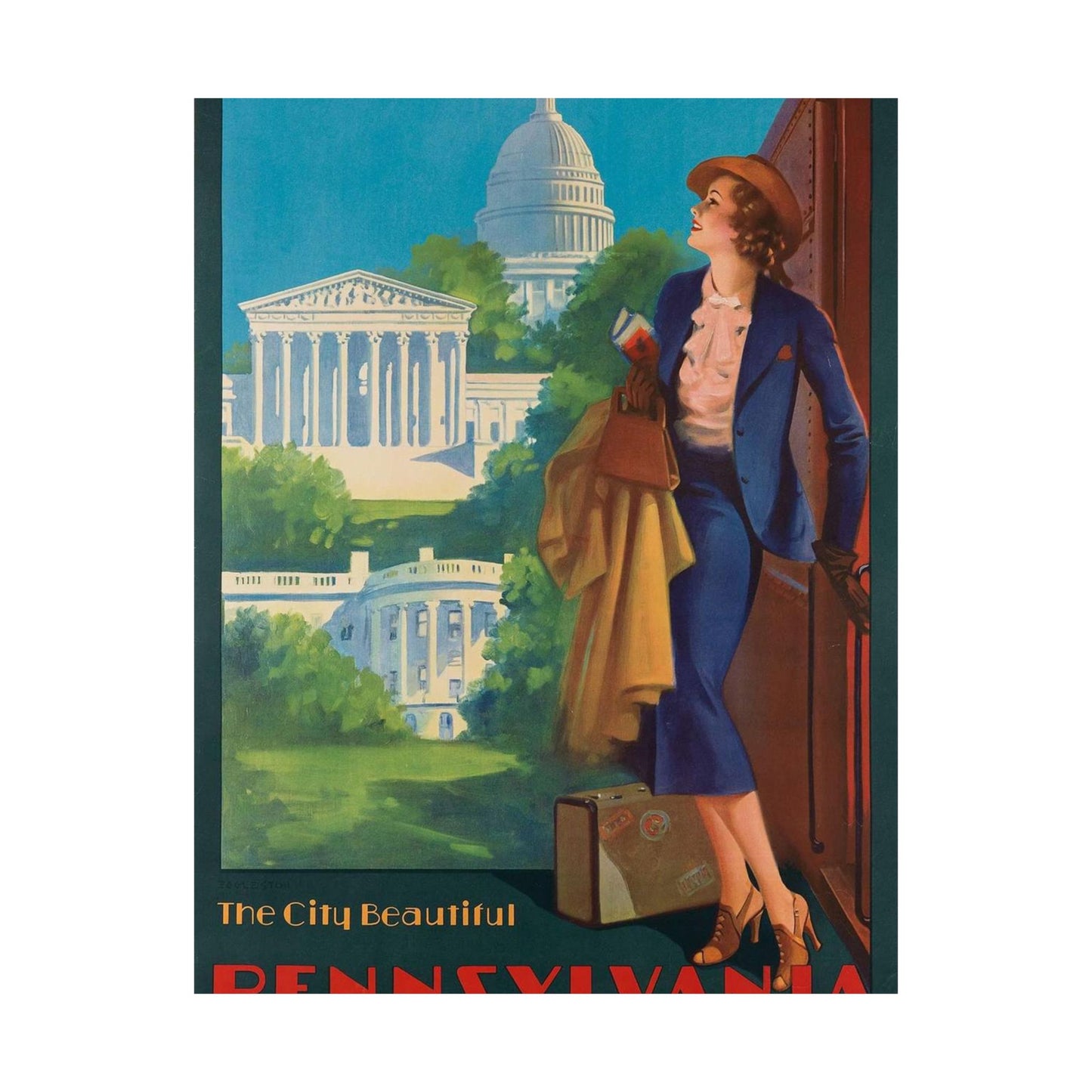 Washington—The City Beautiful, Pennsylvania Railroad poster, artwork by Edward Mason Eggleston High Quality Matte Wall Art Poster for Home, Office, Classroom