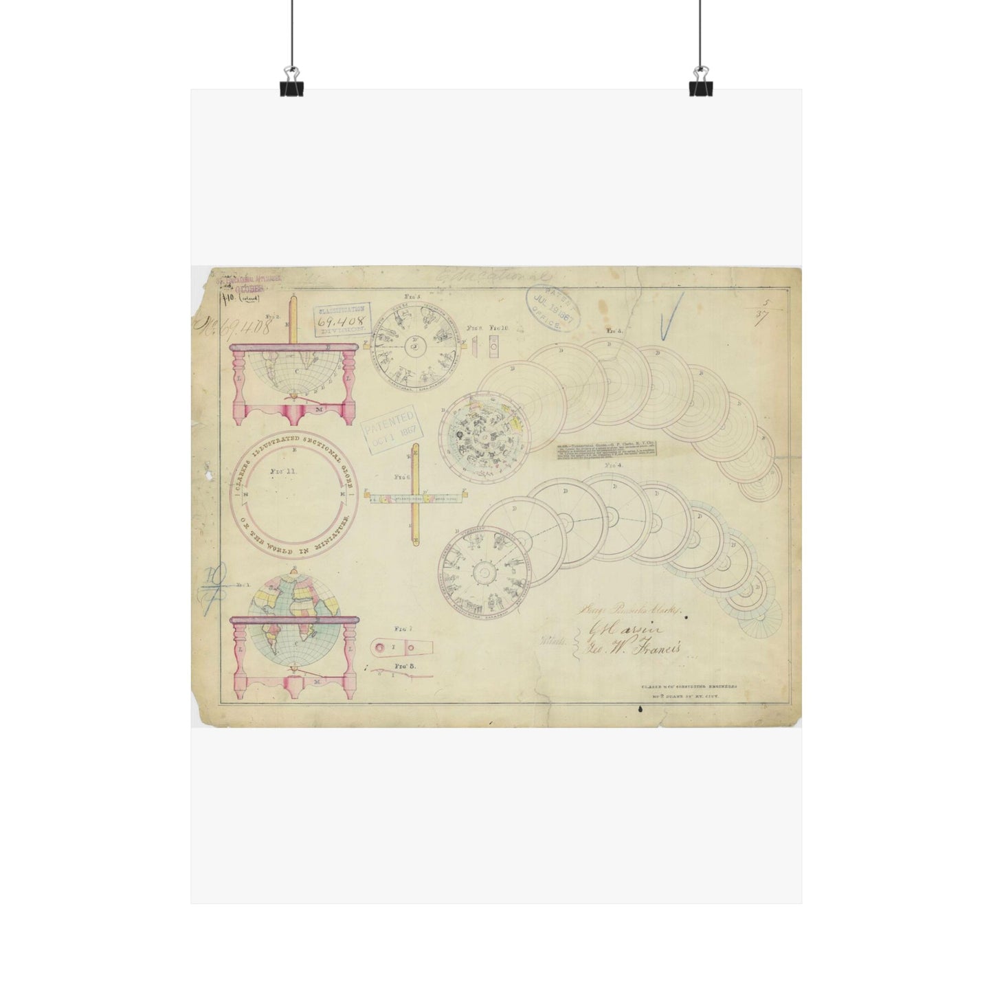 Patent drawing - Drawing of a Terrestrial Globe Public domain image High Quality Matte Wall Art Poster for Home, Office, Classroom