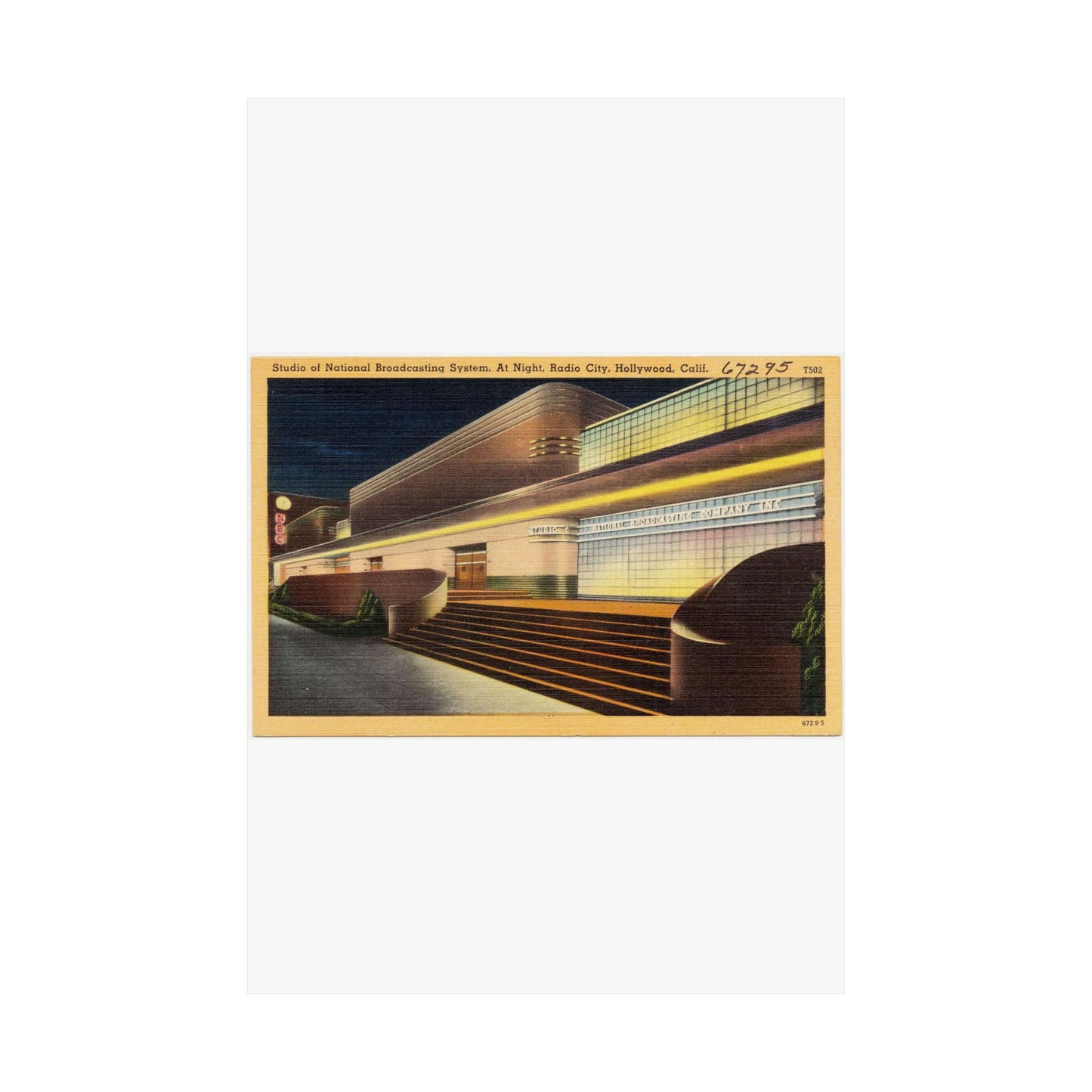 Studio of National Broadcasting System, at night, Radio City, Hollywood, Calif. High Quality Matte Wall Art Poster for Home, Office, Classroom